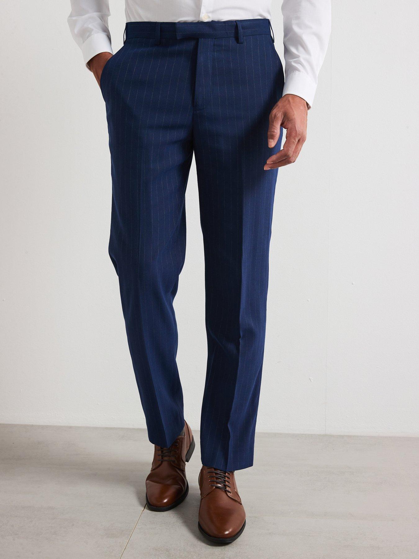 Image of Skopes Wright Tailored Fit Pinstripe Suit Trousers - Navy