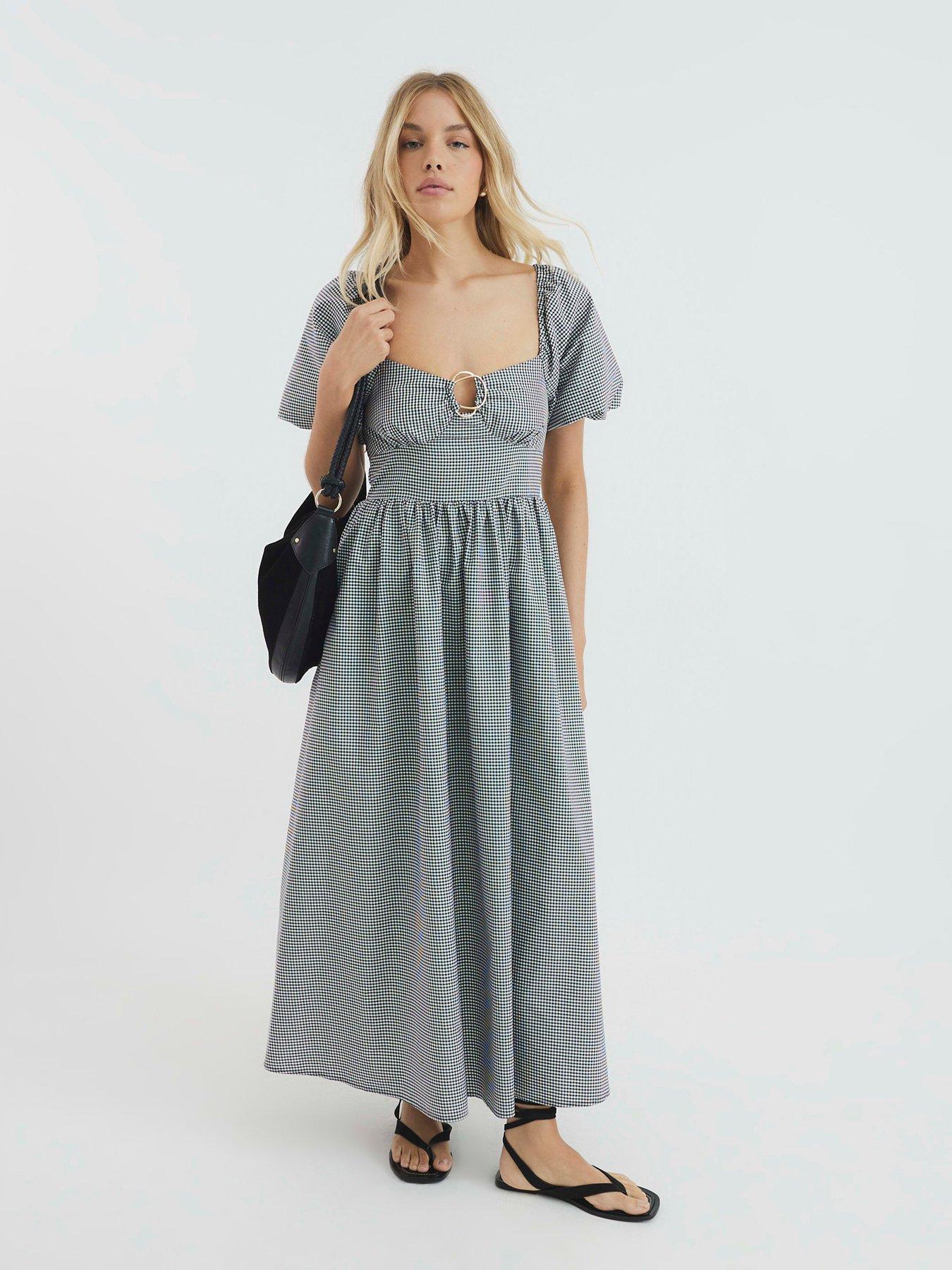 River Island Gingham Trim Detail Midi Dress - Black