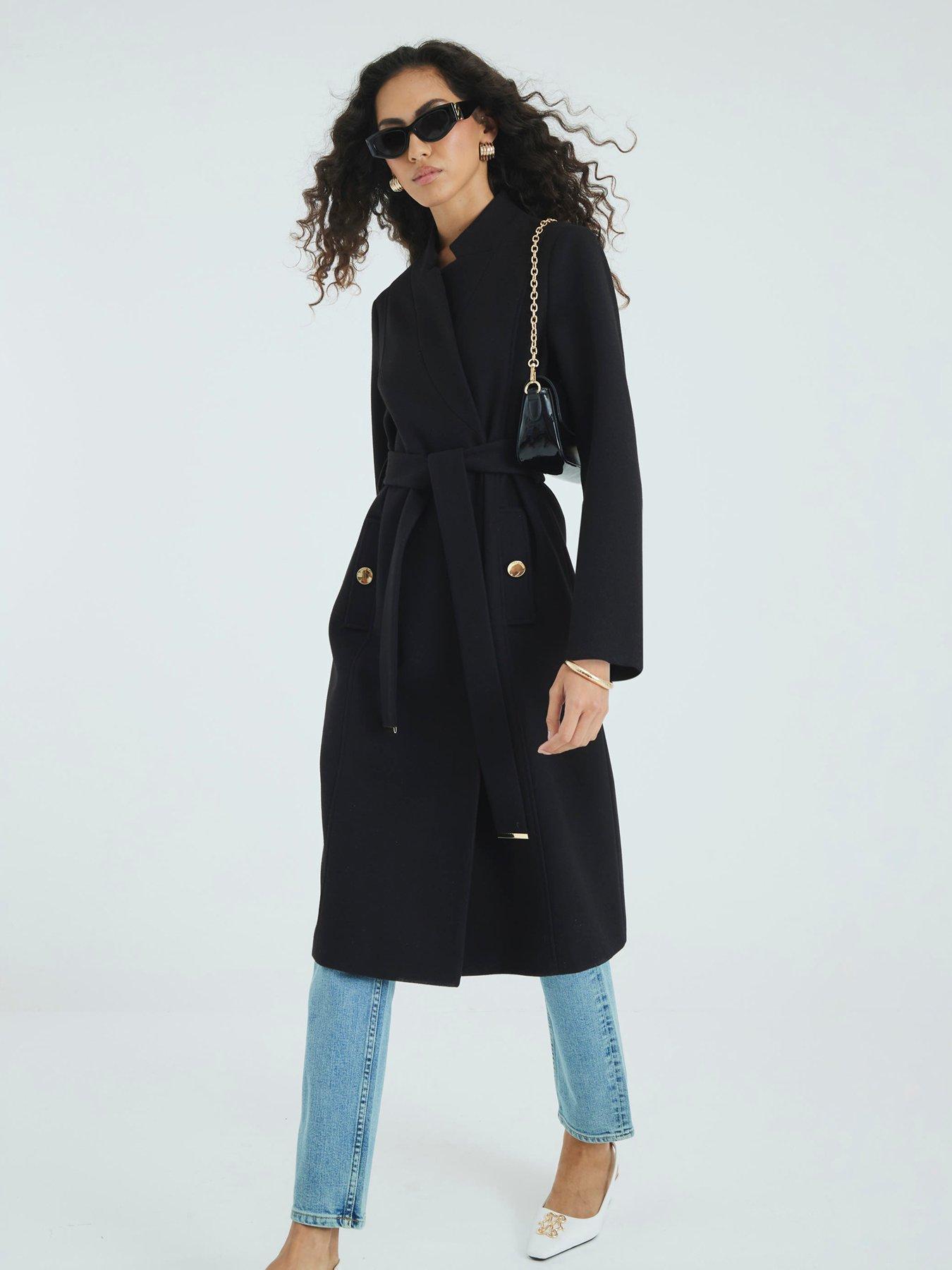 River Island Notch Collar Wrap Coat - Black