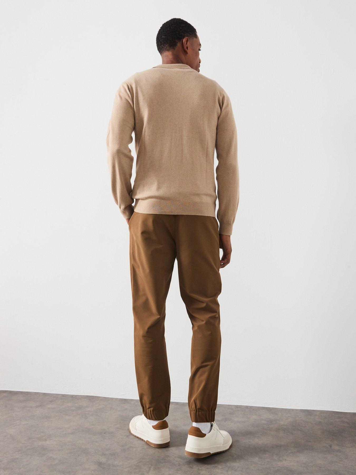 Image 6 of 6 of Very Man Long Sleeve Knitted Trophy Neck Polo with Wool - Beige