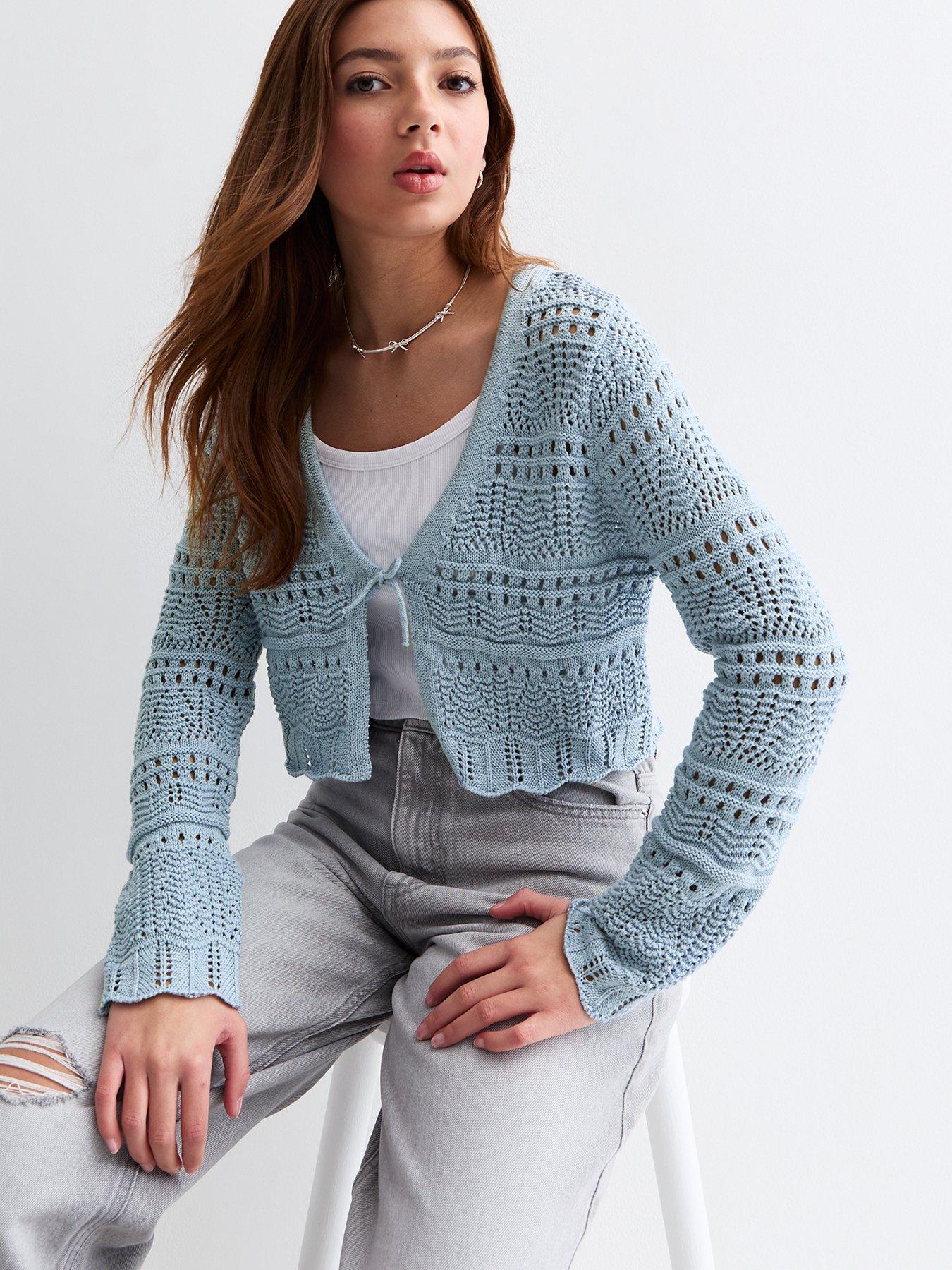 Image of New Look 915 Girls Blue Tie Front Crochet Cardigan