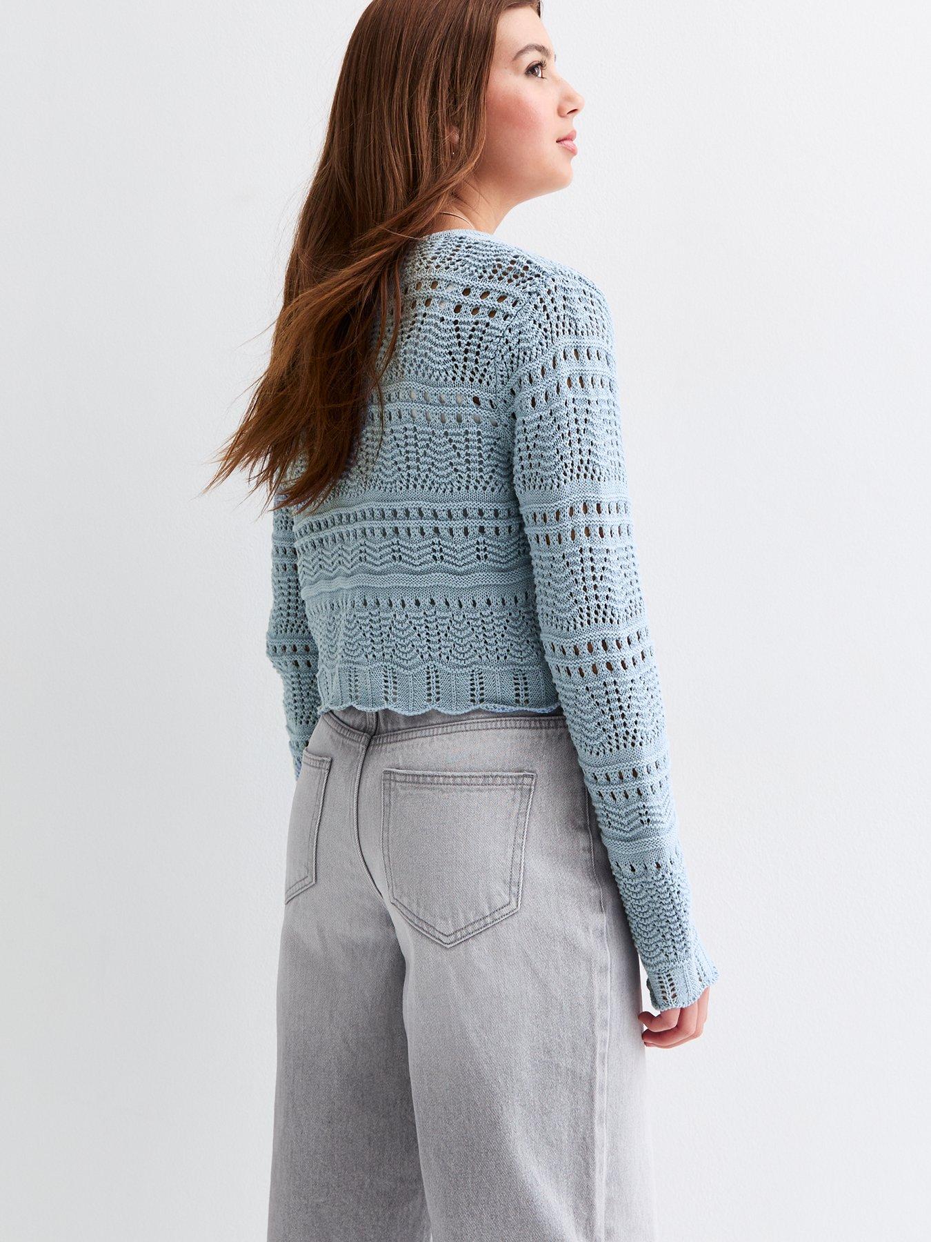Image 3 of 4 of New Look 915 Girls Blue Tie Front Crochet Cardigan