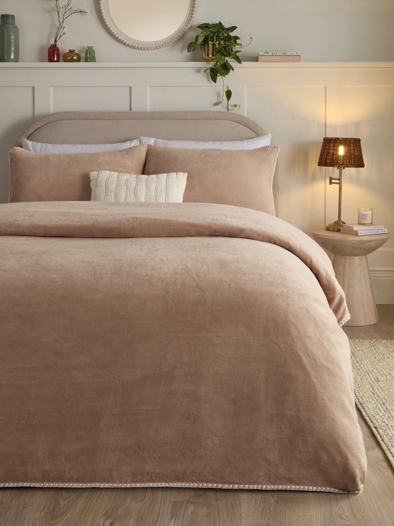 undefined Whip Stitch Edge Teddy Fleece Duvet Cover Set - Natural