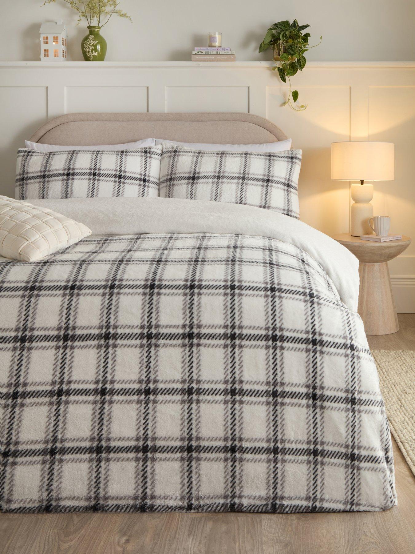 Very Home Check Printed Fleece Duvet Cover Set