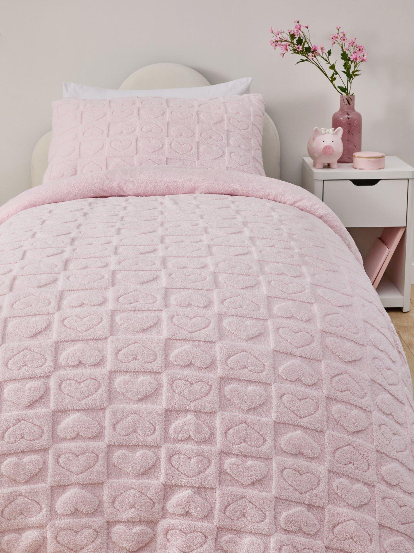 Very Home Heart 3D Teddy Fleece Duvet Cover Set - Pink