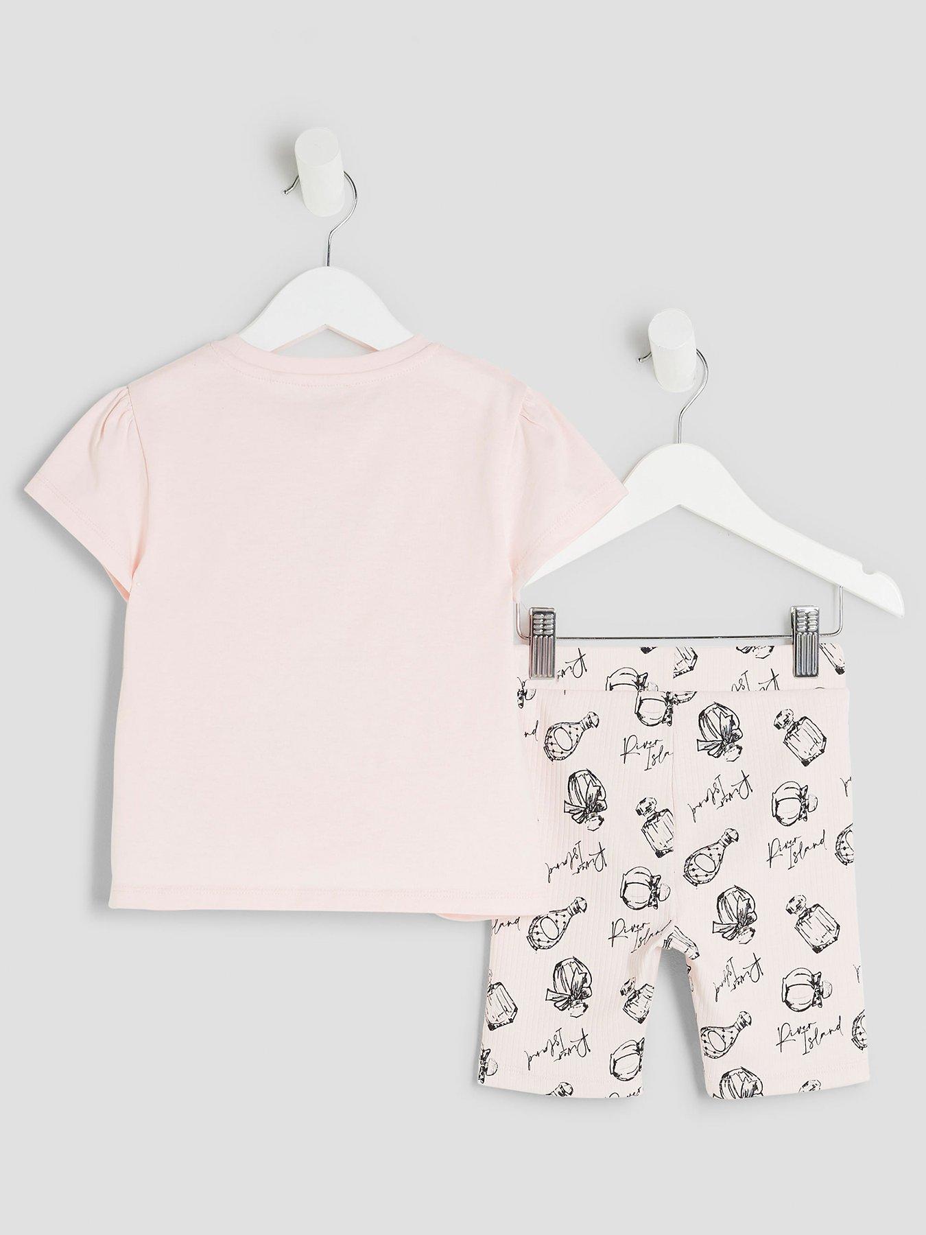 Image 2 of 5 of River Island Mini Girls Perfume T-Shirt Shorts Set - Light Pink