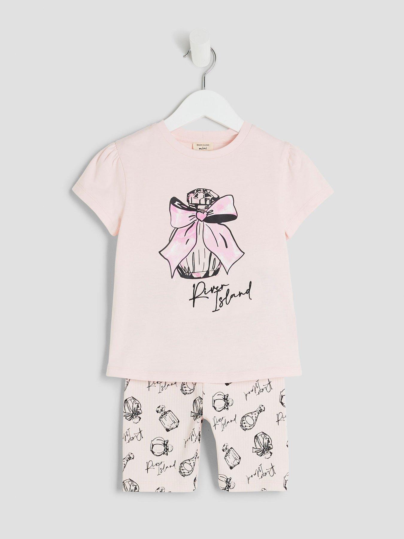 Image 3 of 5 of River Island Mini Girls Perfume T-Shirt Shorts Set - Light Pink