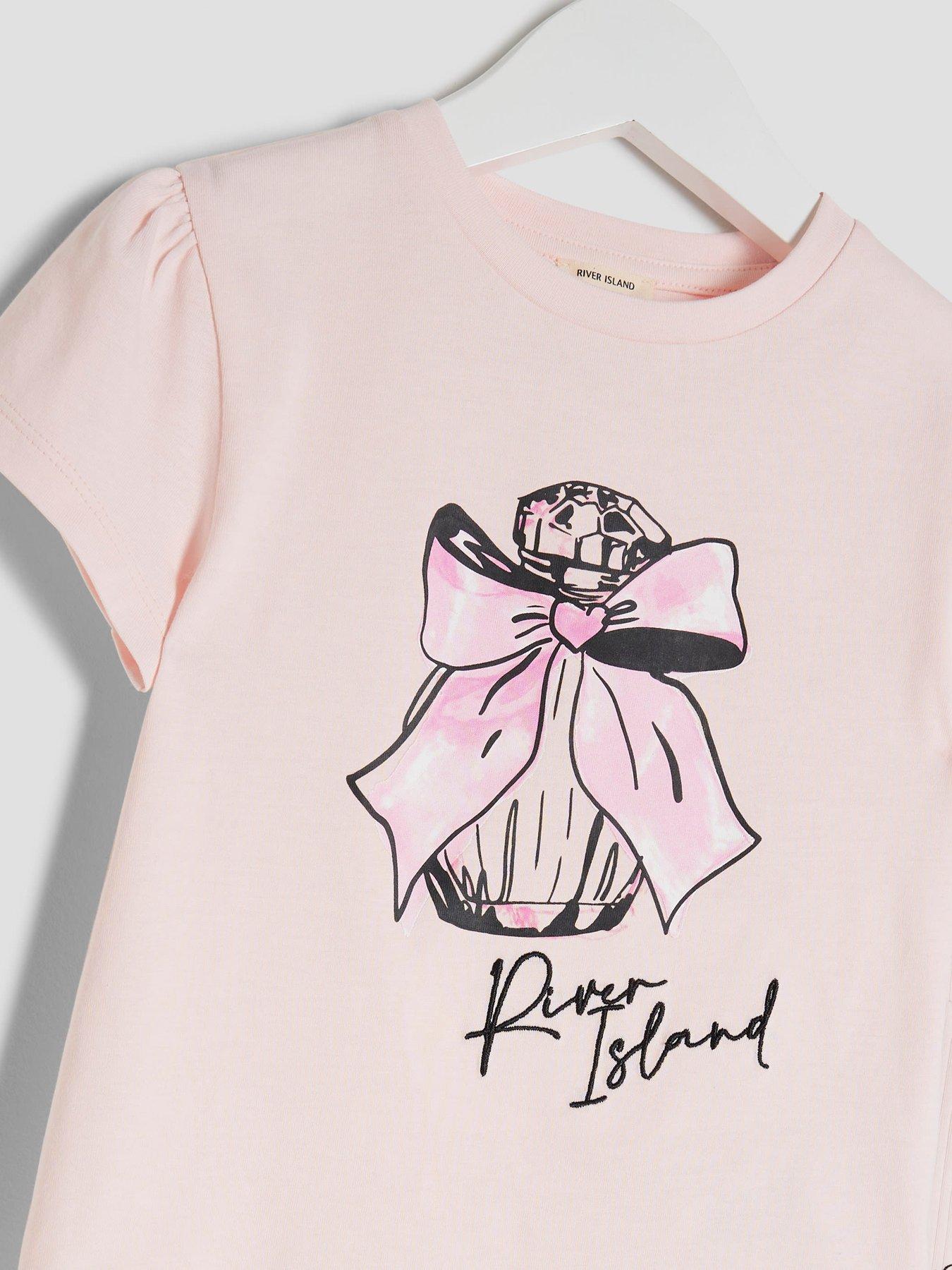 Image 4 of 5 of River Island Mini Girls Perfume T-Shirt Shorts Set - Light Pink