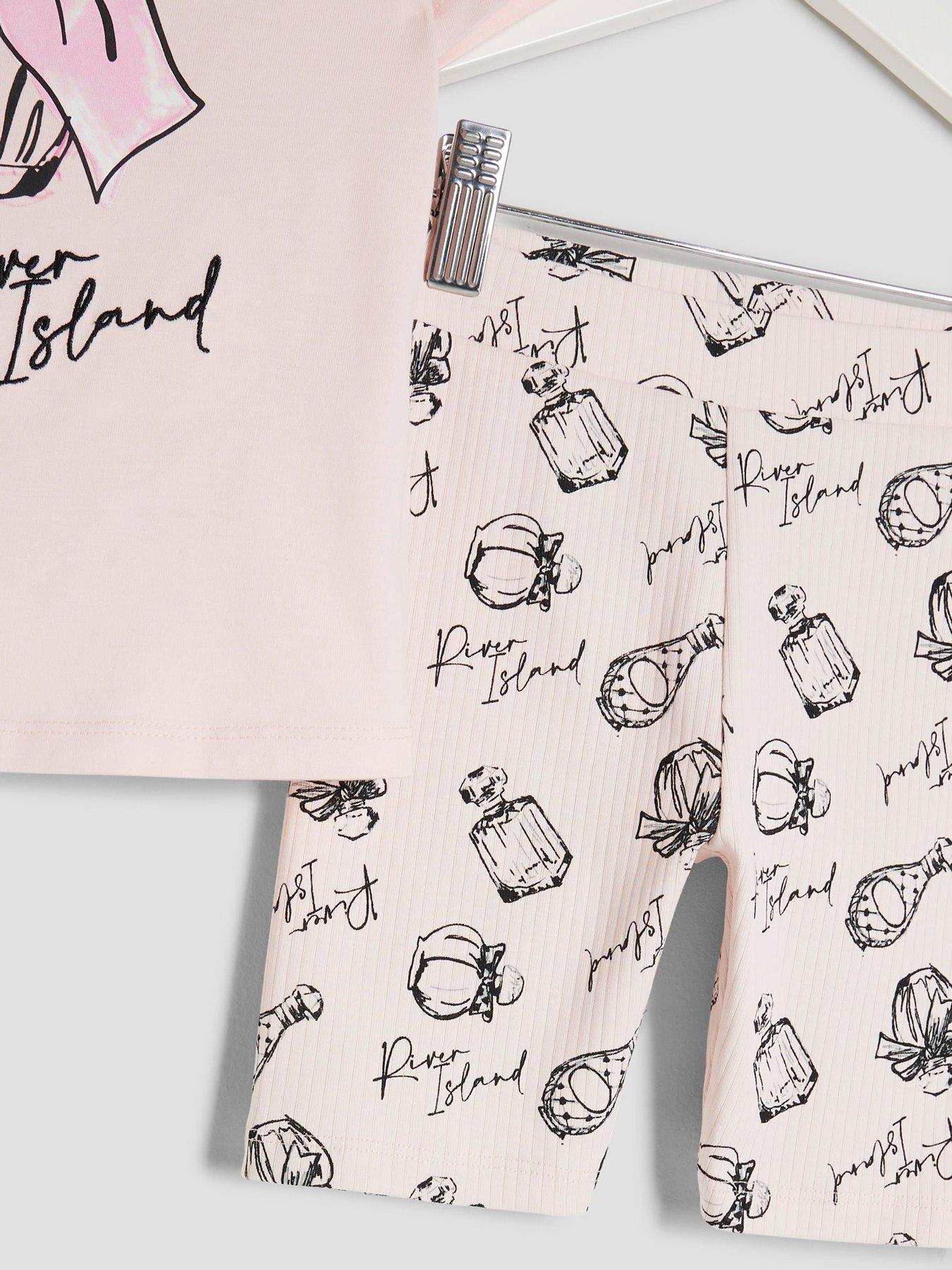 Image 5 of 5 of River Island Mini Girls Perfume T-Shirt Shorts Set - Light Pink