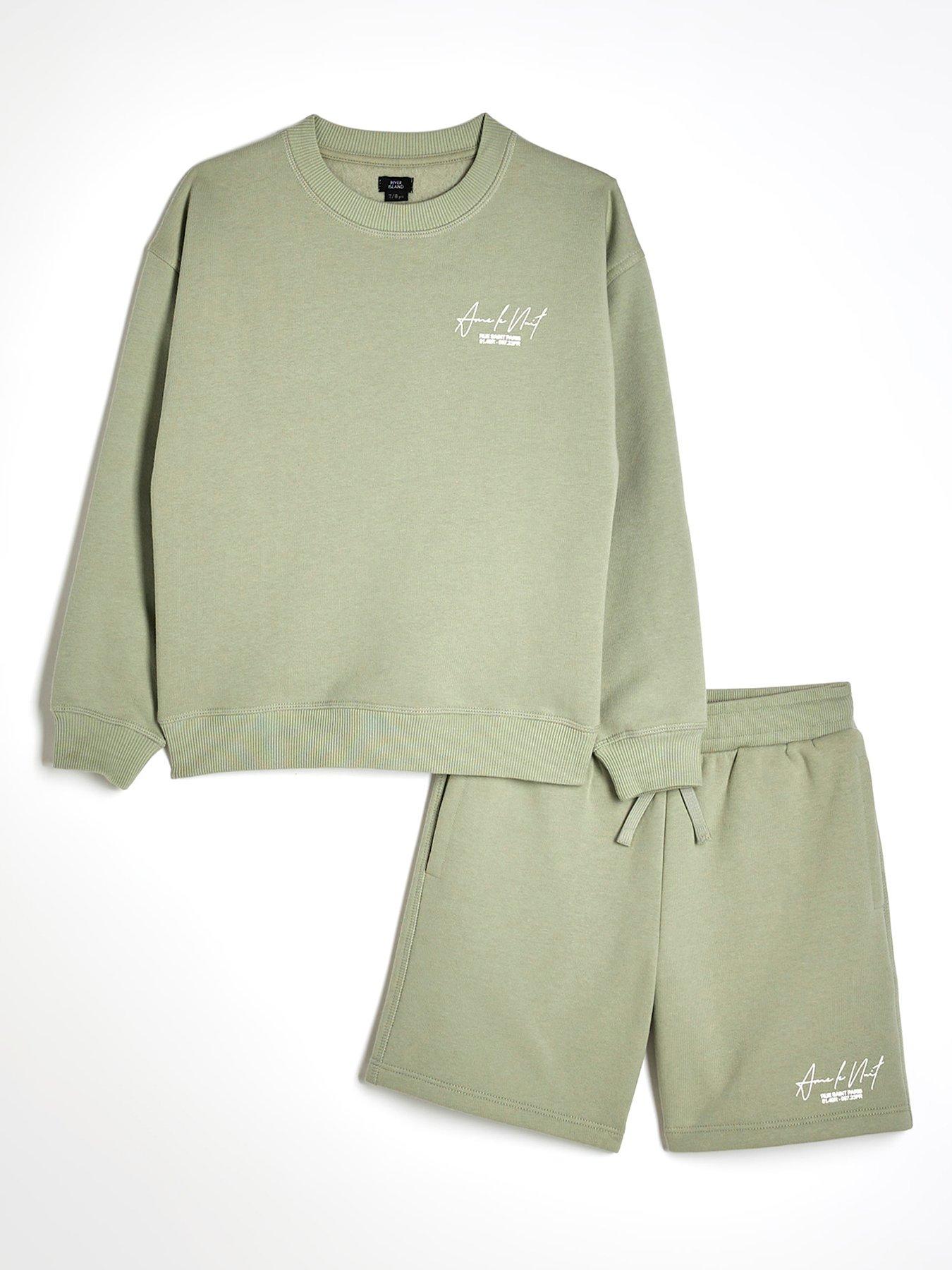 Image 1 of 5 of River Island Boys Sweatshirt Short Set - Light Green