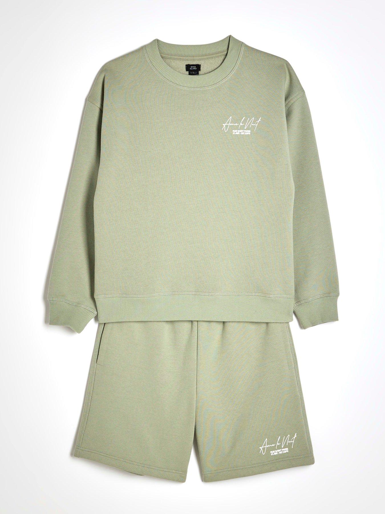 Image 2 of 5 of River Island Boys Sweatshirt Short Set - Light Green