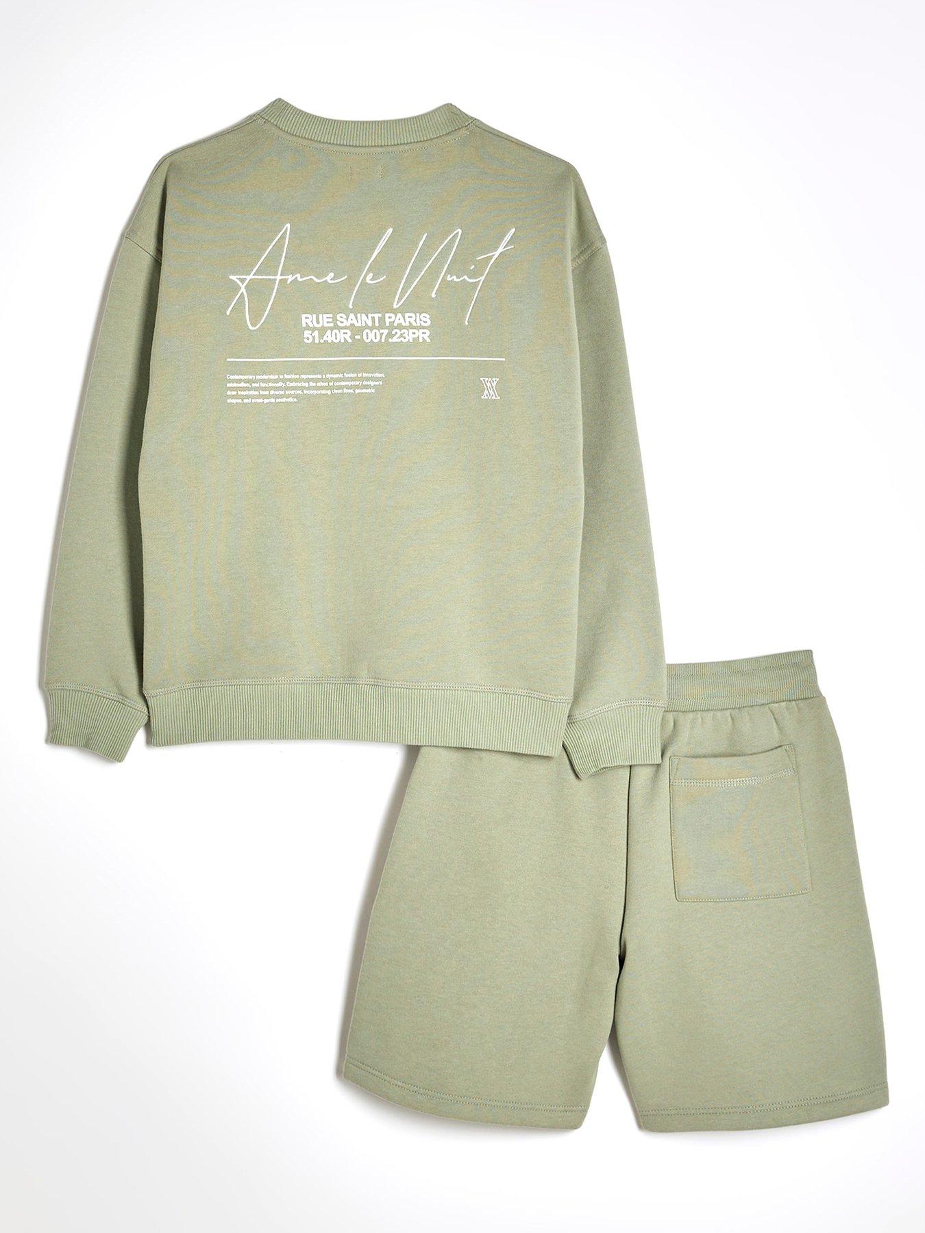Image 3 of 5 of River Island Boys Sweatshirt Short Set - Light Green