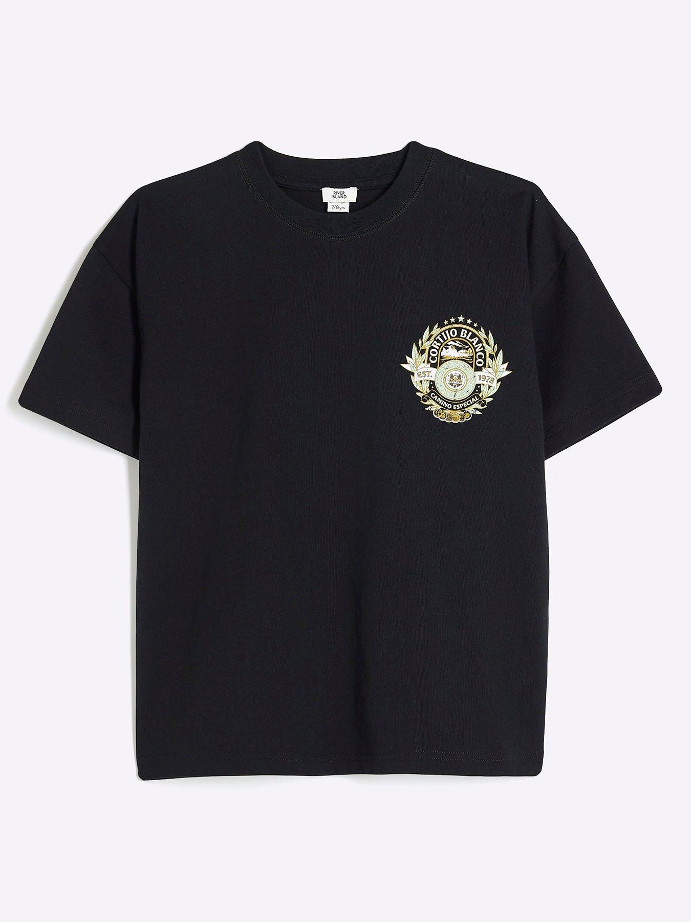 Image 1 of 4 of River Island Boys Back Printed T-Shirt - Black