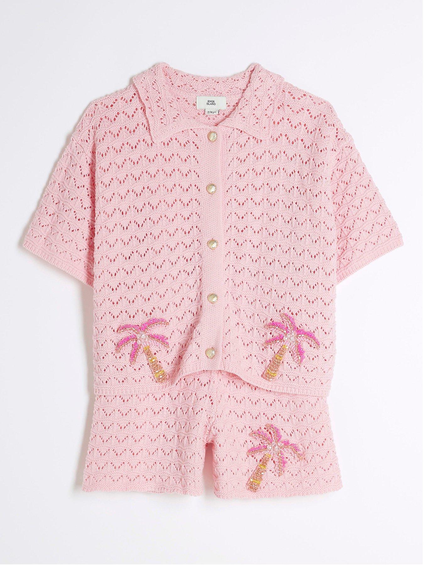River Island Older Girl Crochet Palm Tree Set - Pink - Pink - Medium