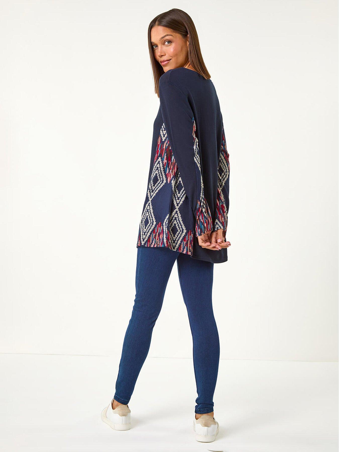 roman-side-printed-stretch-tunic-top-midnight-bluestillFront