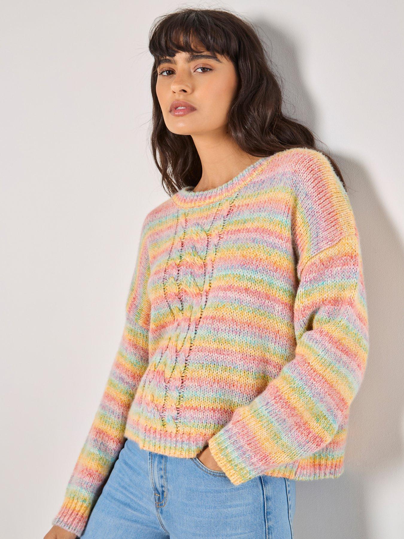 apricot-rainbow-cable-front-jumper-multicoloured