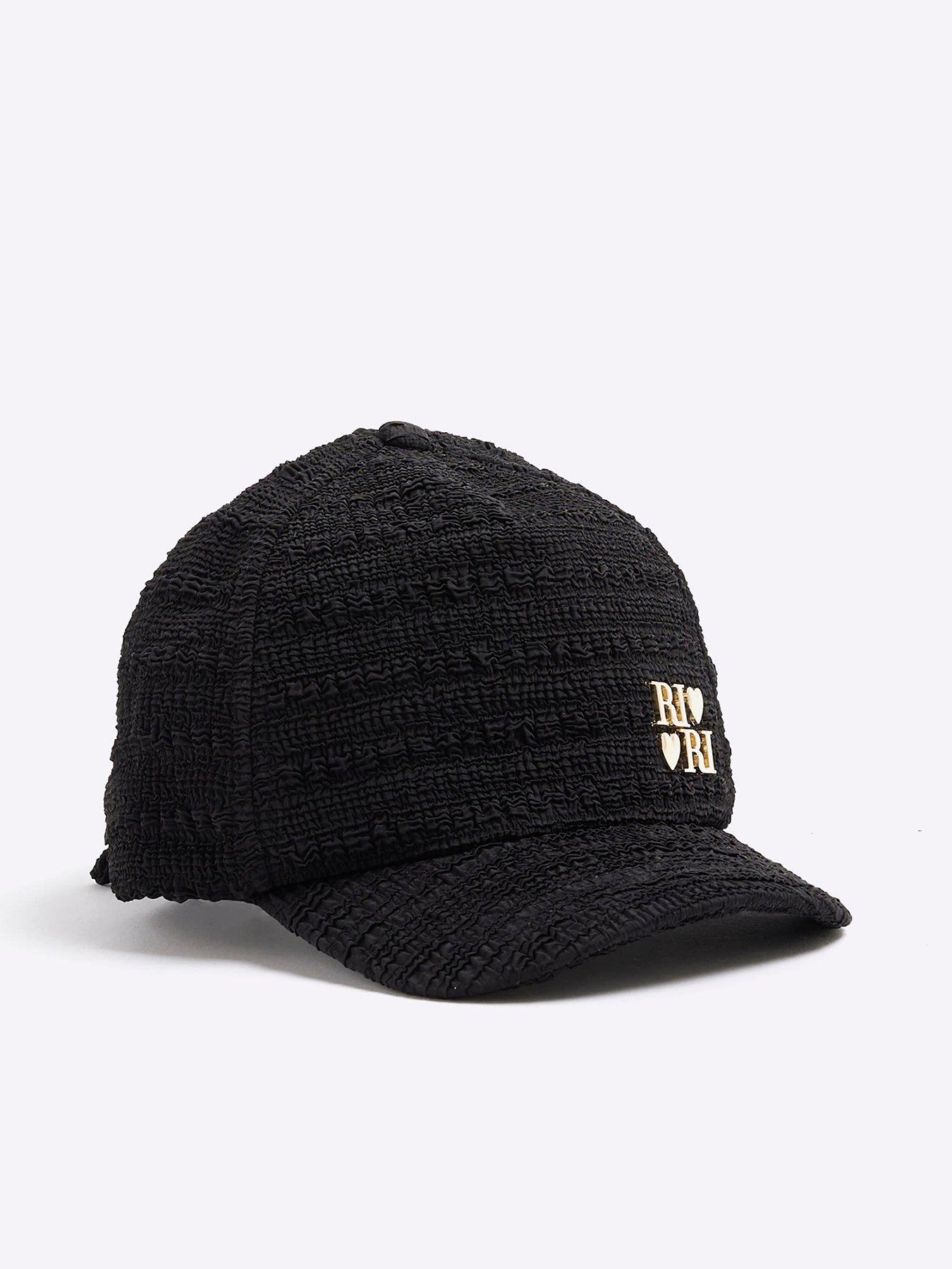 Image 1 of 3 of River Island Girls Textured Tie Back Cap - Black