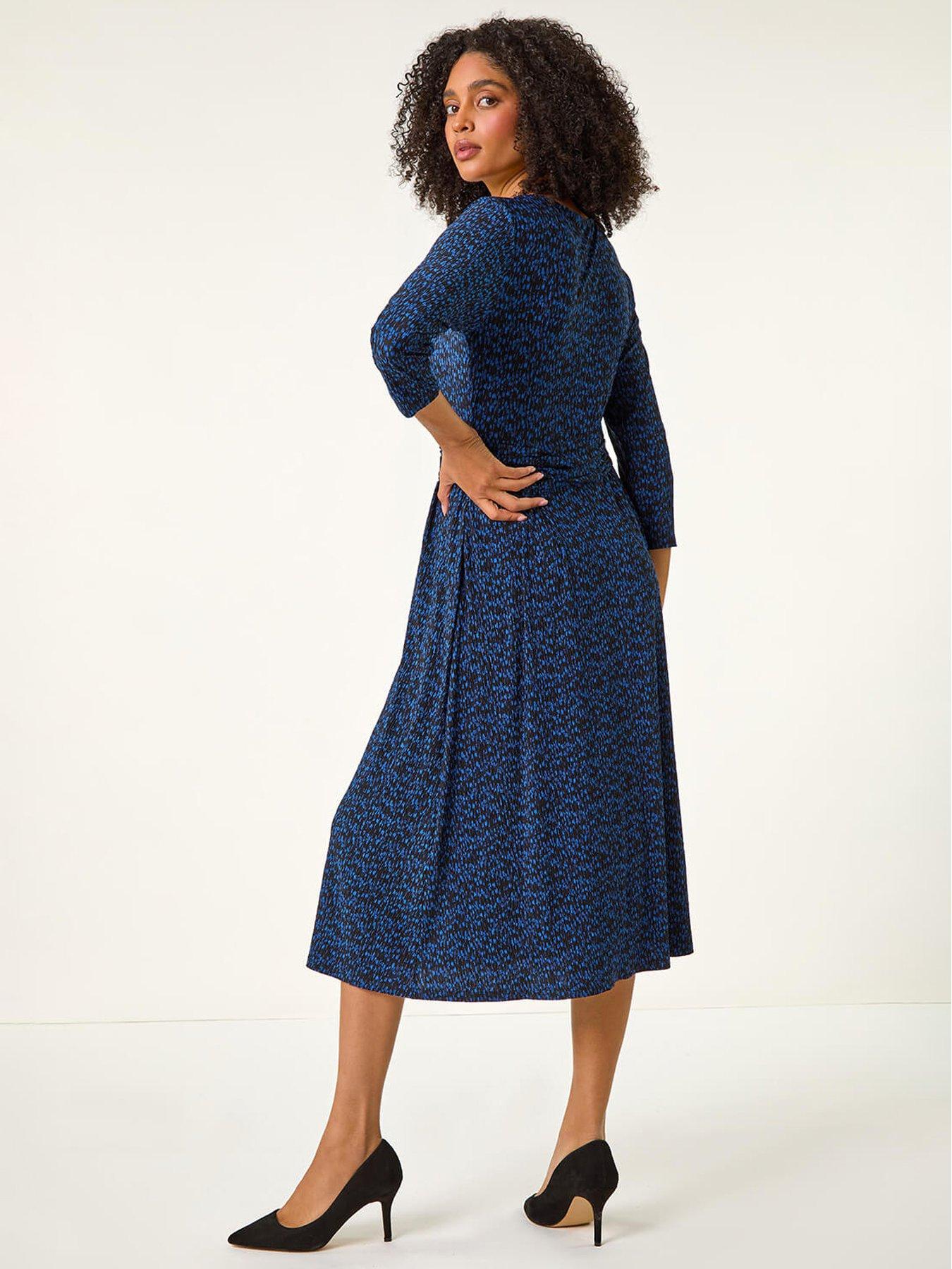 roman-abstract-stretch-ruched-dress-bluestillFront