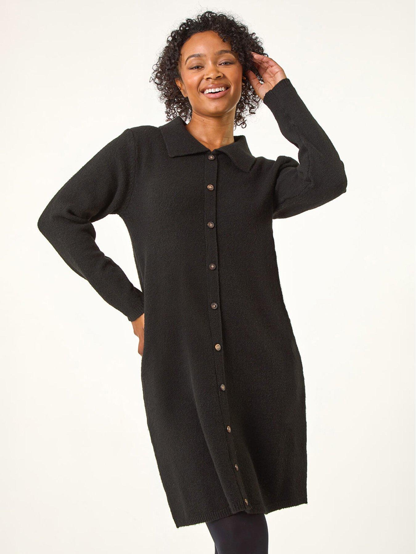 roman-petite-collared-knit-shift-dress-black