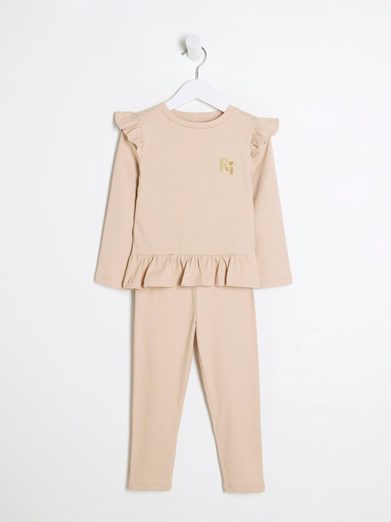 Image 2 of 5 of River Island Mini Mini Girl Ribbed Top Set - Beige