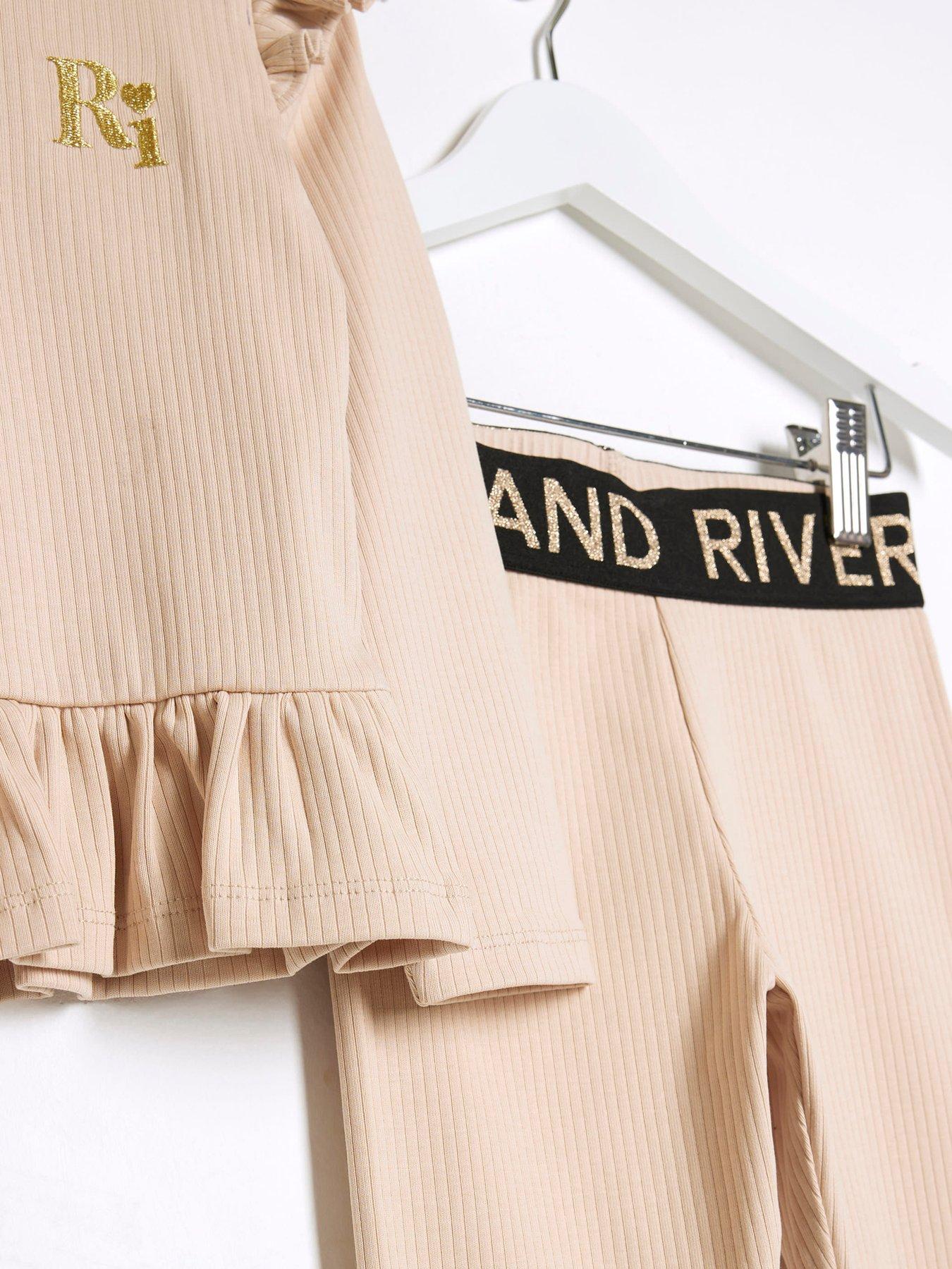 Image 4 of 5 of River Island Mini Mini Girl Ribbed Top Set - Beige