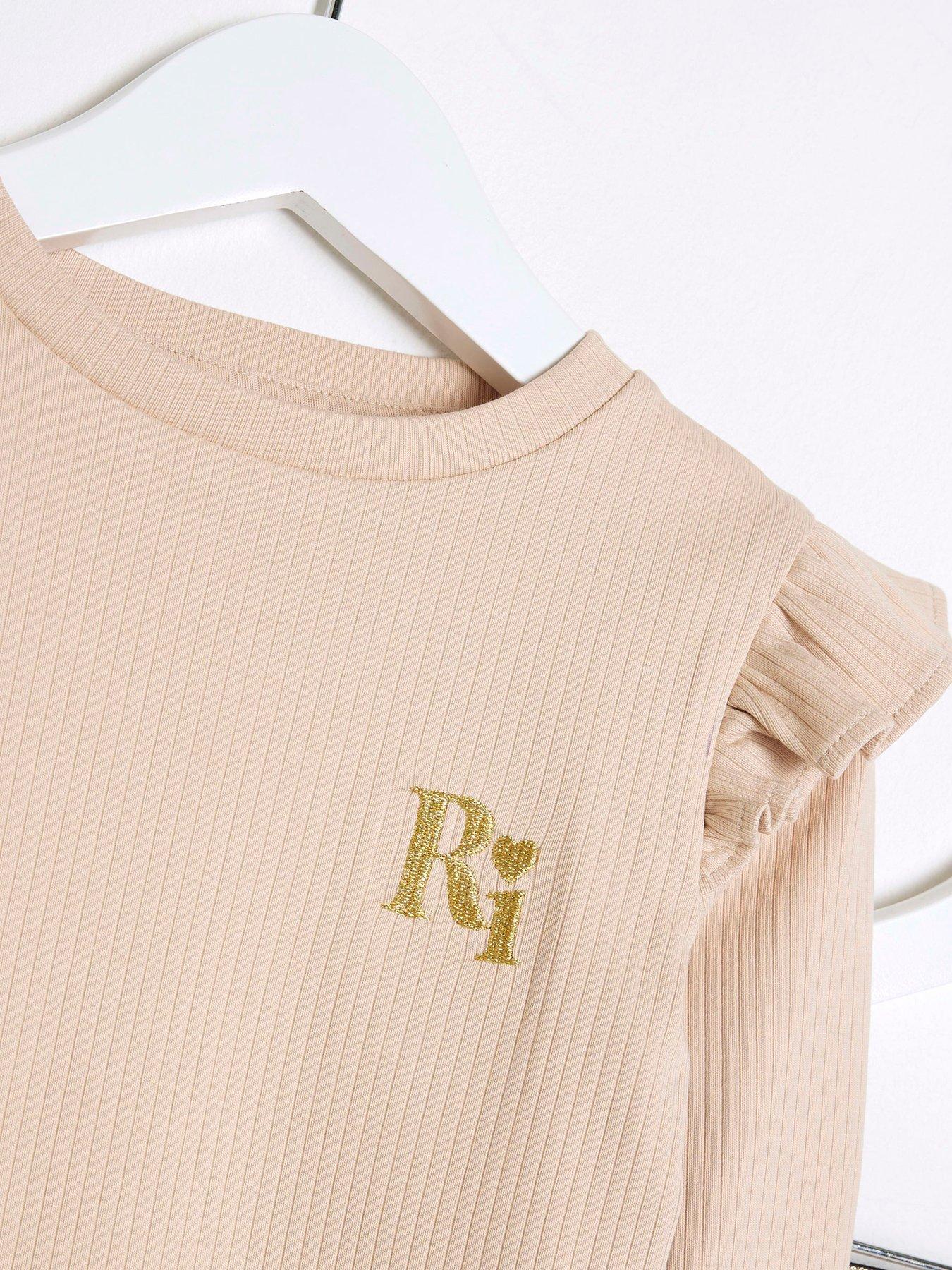 Image 5 of 5 of River Island Mini Mini Girl Ribbed Top Set - Beige