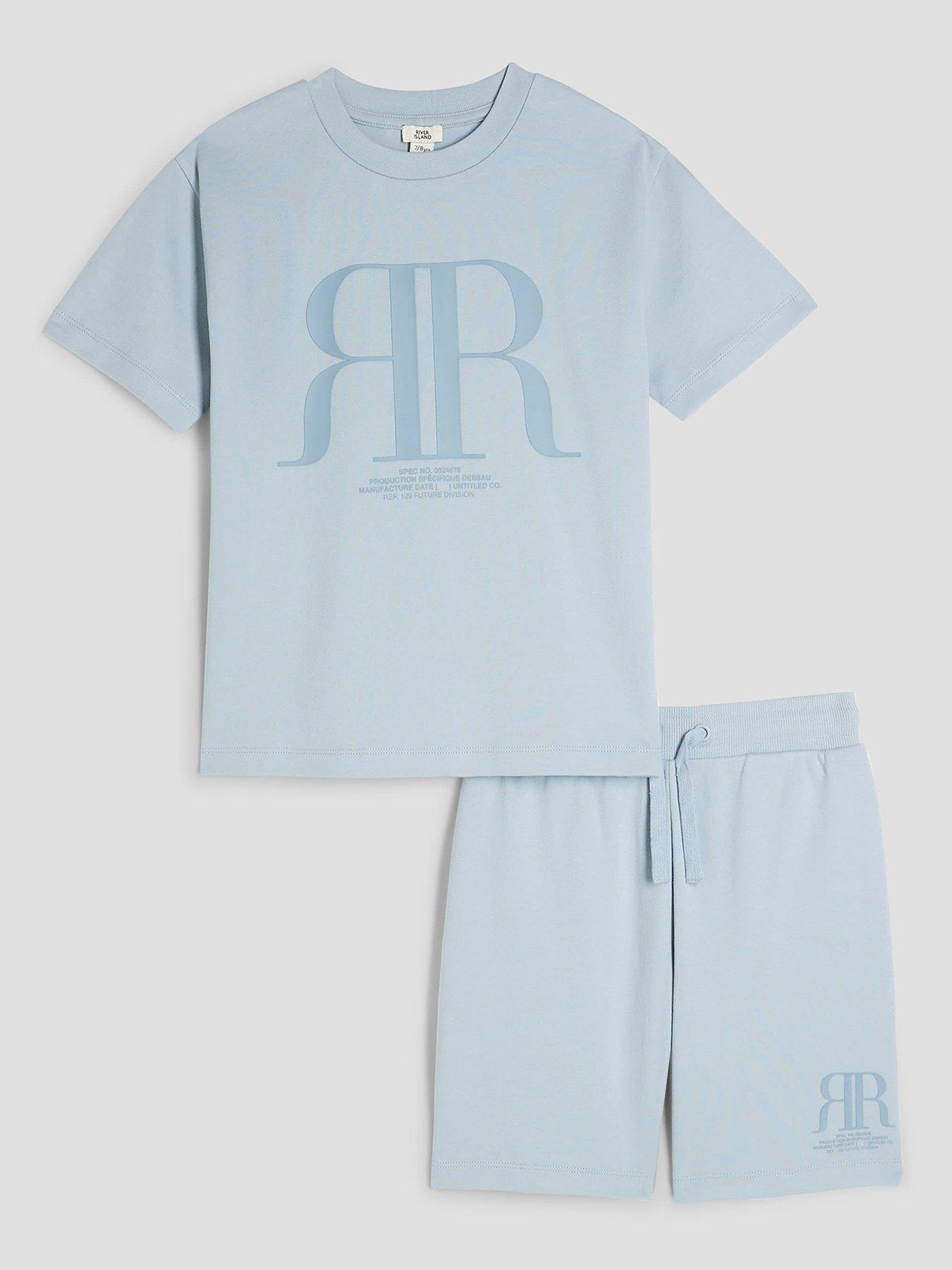 Image 1 of 5 of River Island Boys RR T-Shirt And Short Set - Blue