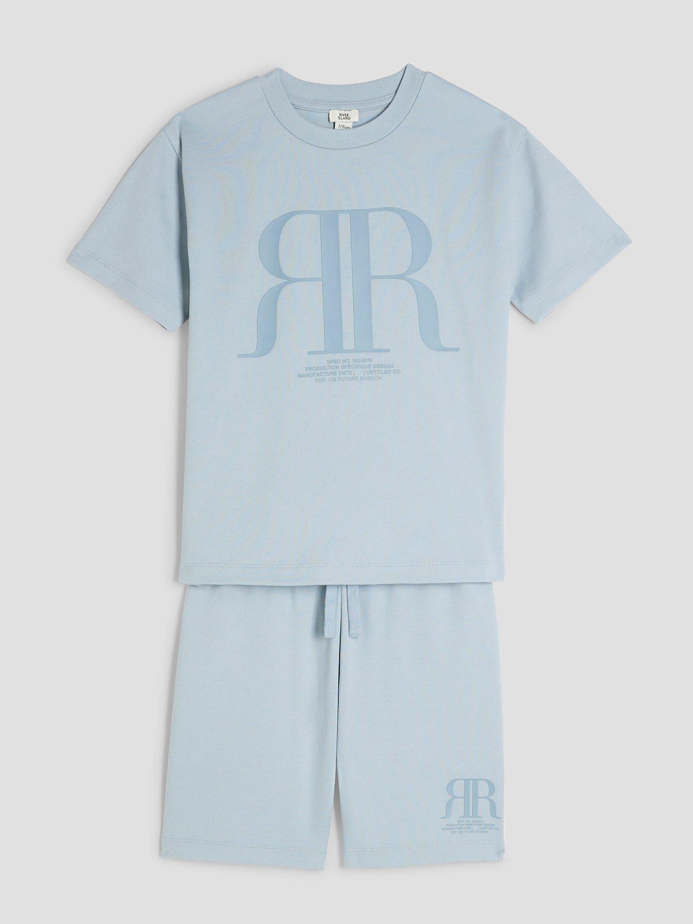 Image 2 of 5 of River Island Boys RR T-Shirt And Short Set - Blue