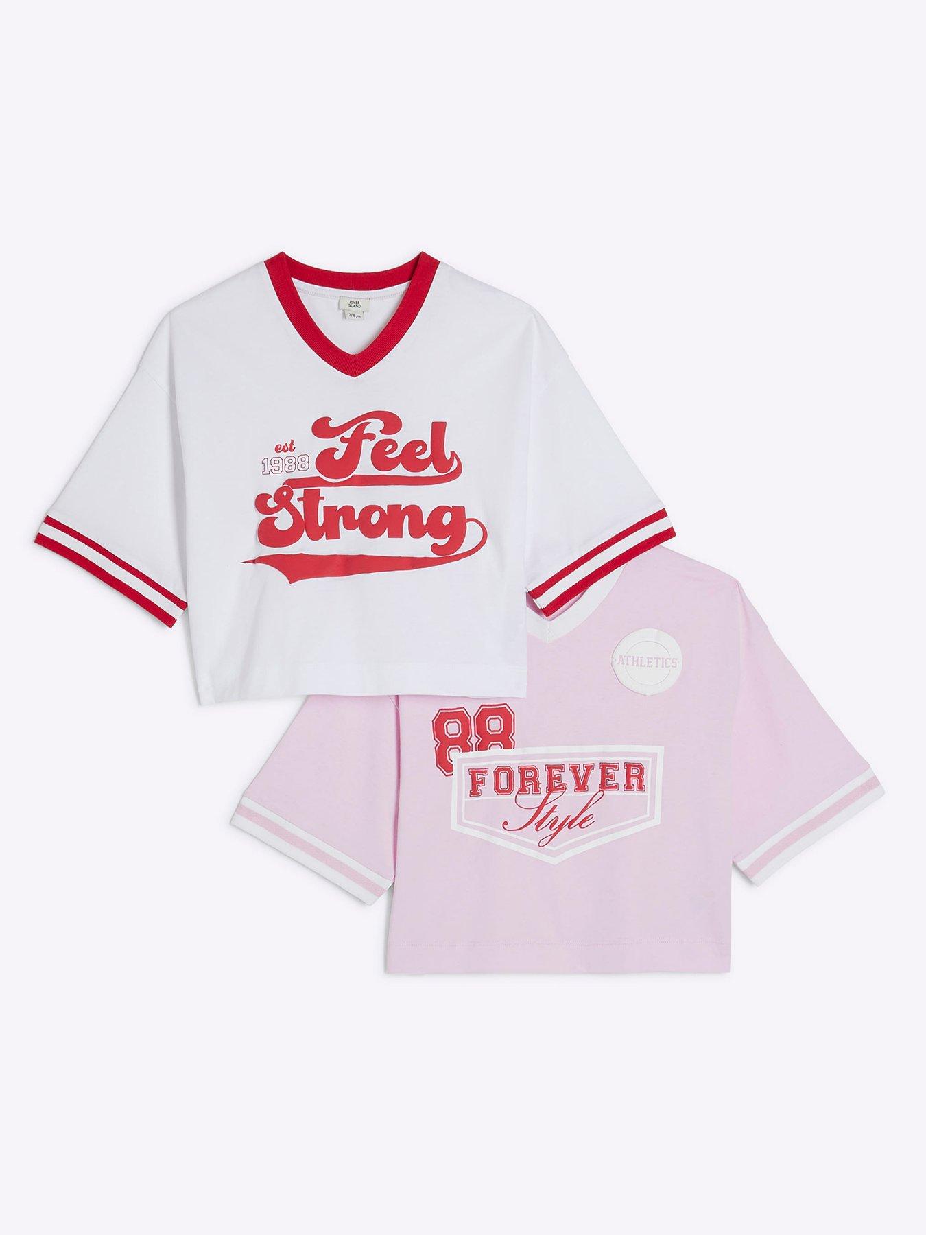 Image 1 of 4 of River Island Girls Pack Of 2 Crop Tops - Red