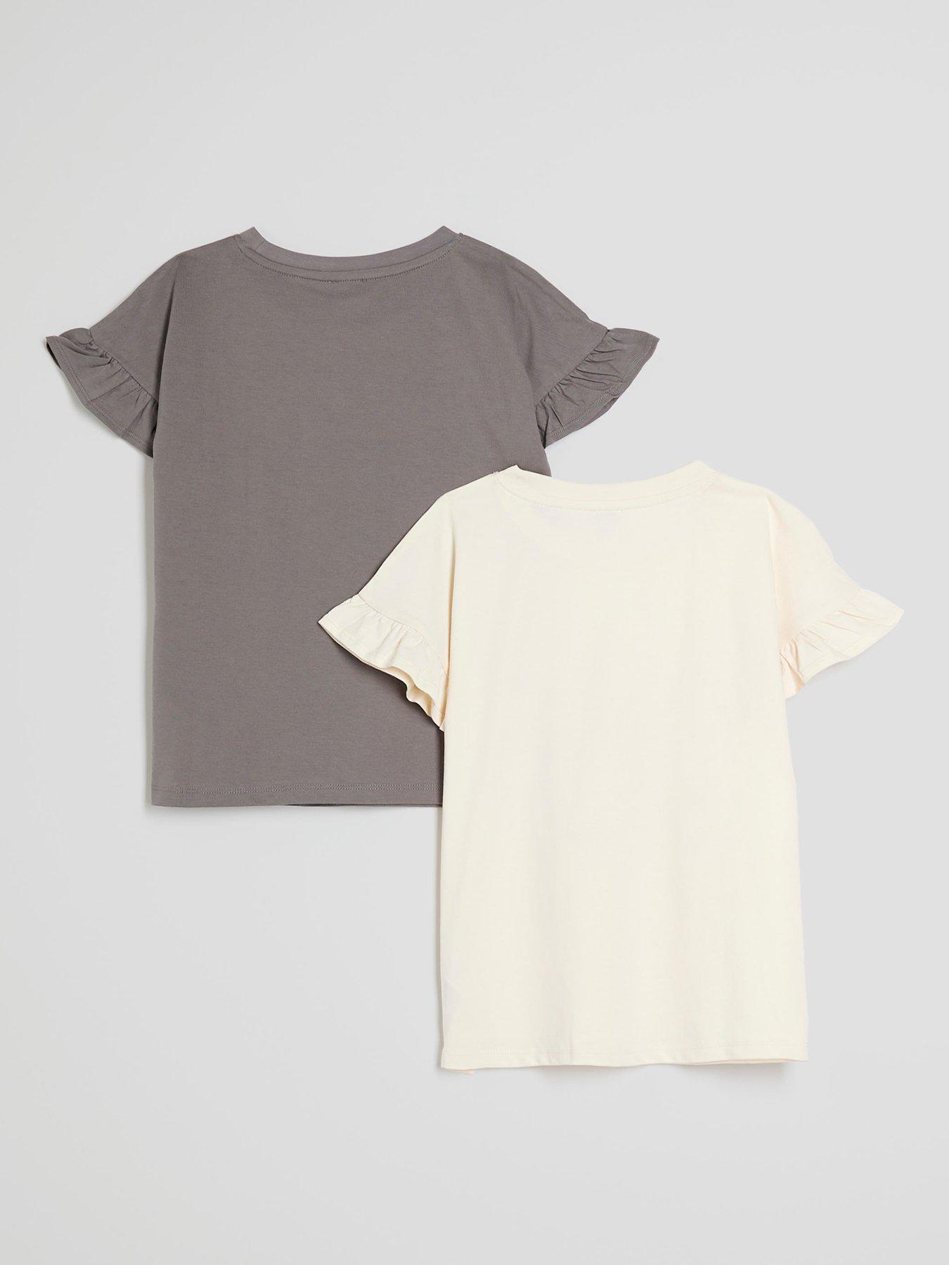 Image 2 of 4 of River Island Girls 2 Pack Frill Tops - Beige/Dark