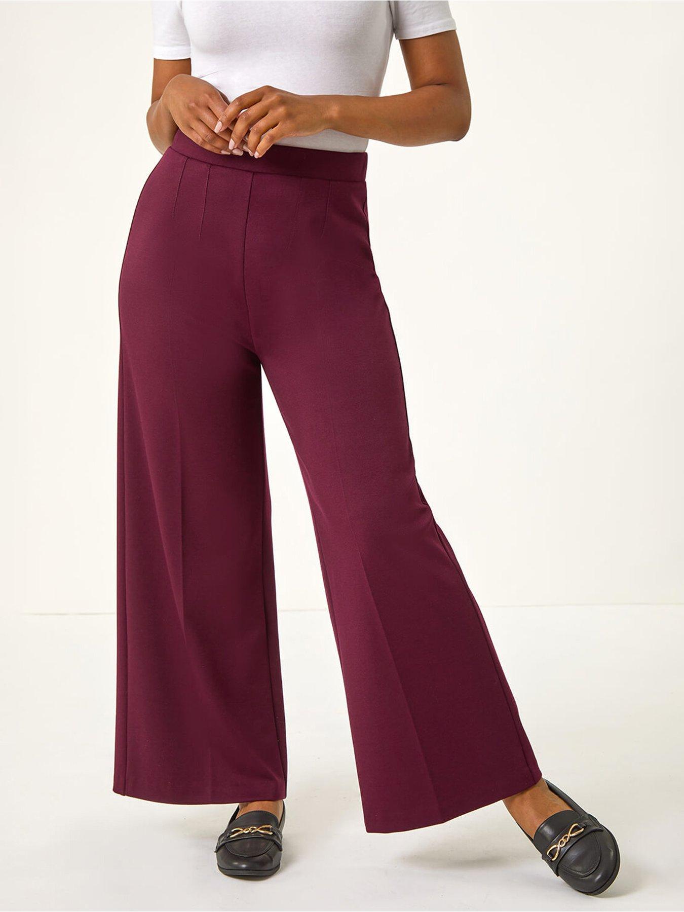 Roman Petite Wide Leg Ponte Stretch Trouser - Wine