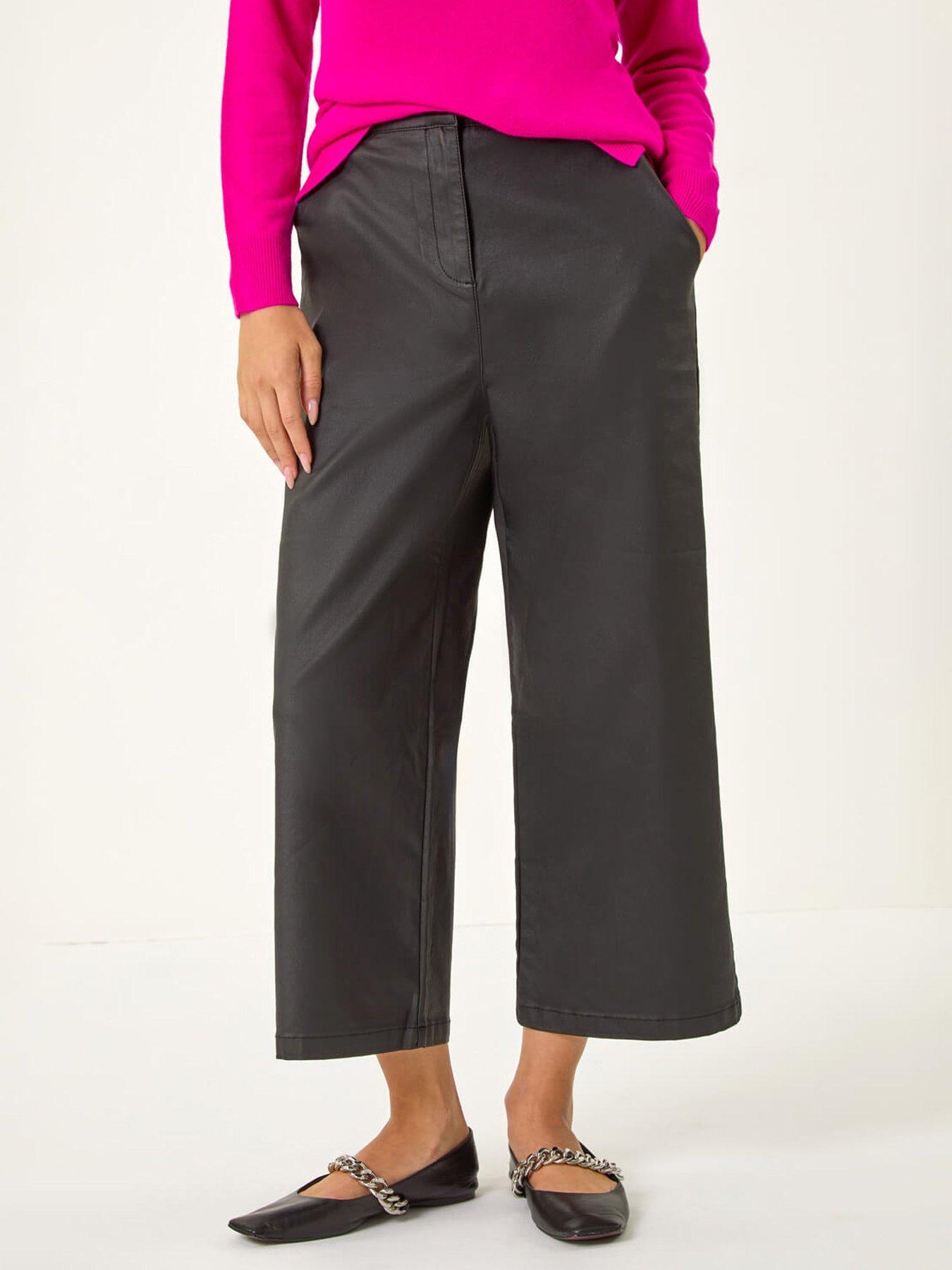 Roman Coated Wide Leg Cropped Trouser - Black