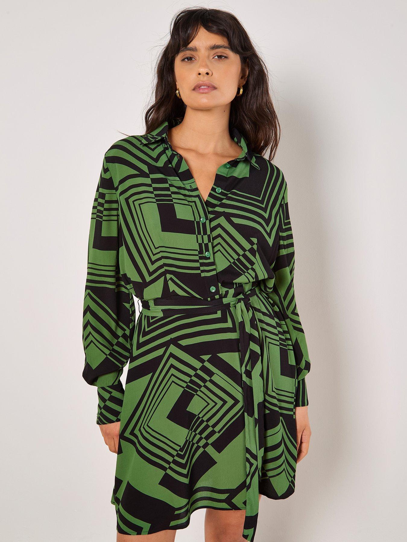 apricot-graphic-squares-mini-shirt-dress-green