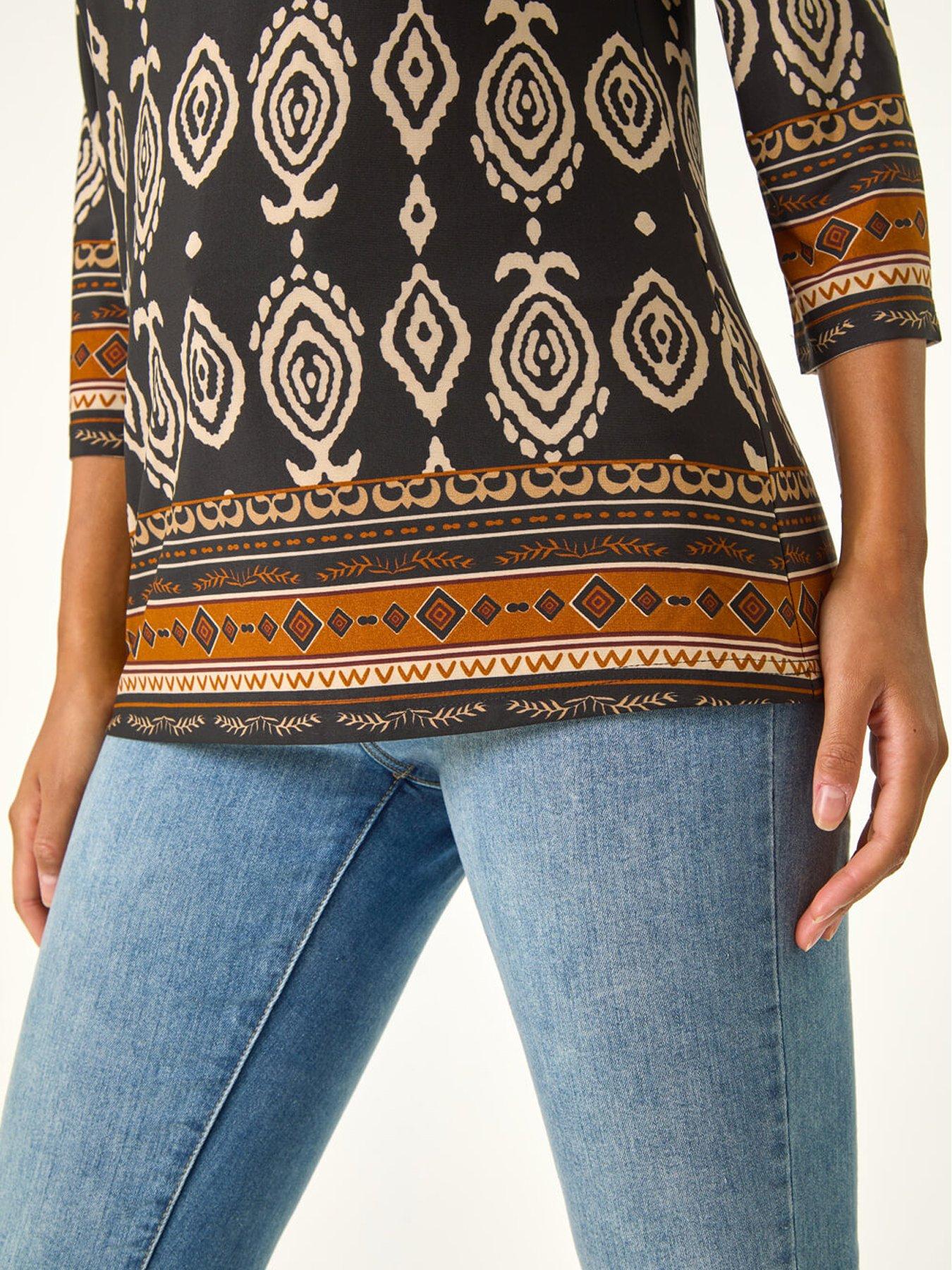 roman-ikat-border-hem-stretch-top-browndetail
