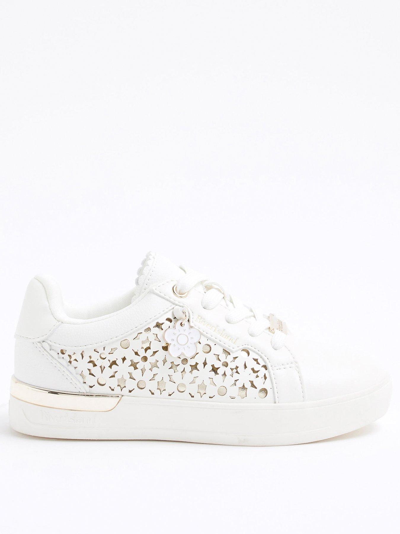 Image 1 of 5 of River Island Girls Flower Laser Cut Trainers - White