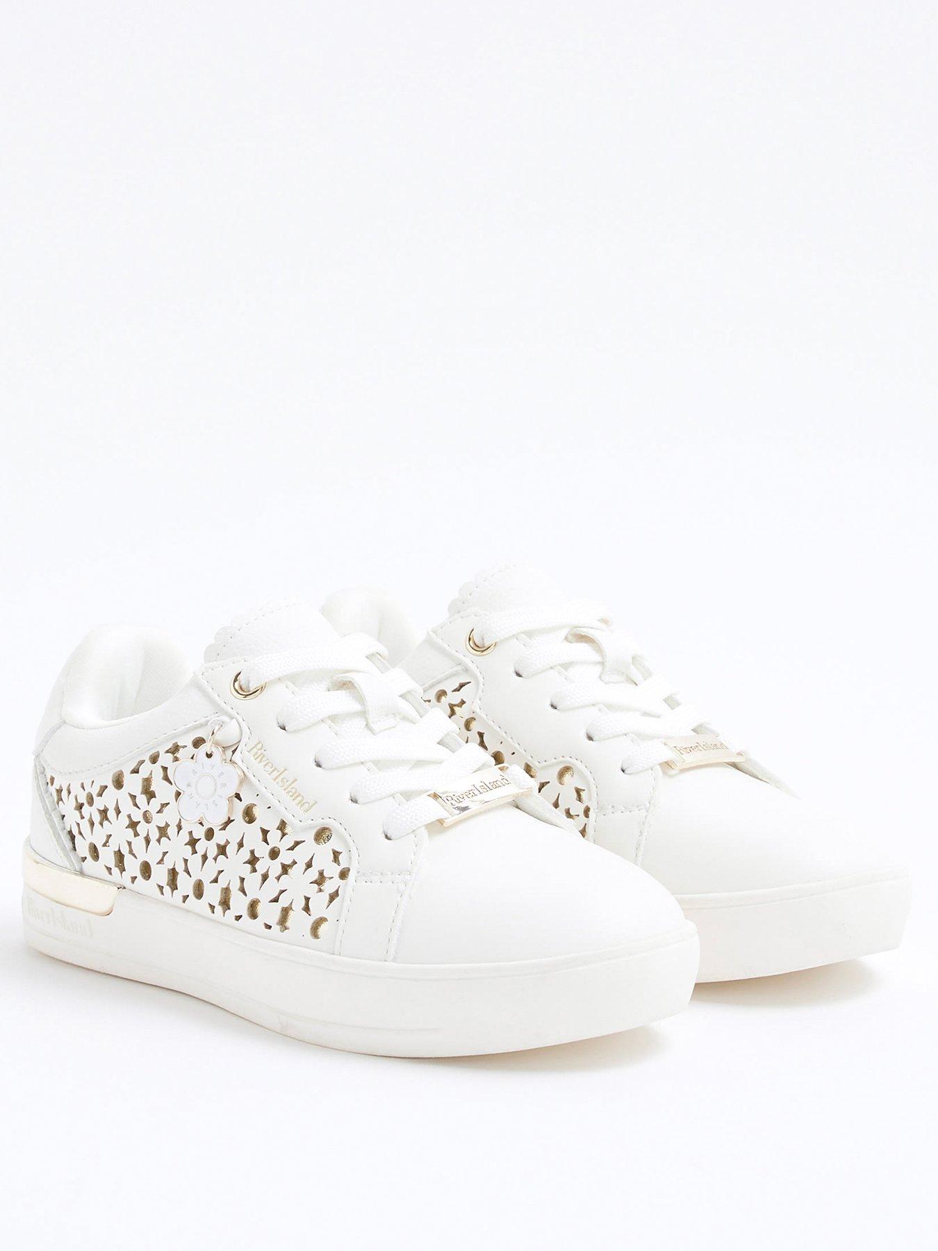 Image 2 of 5 of River Island Girls Flower Laser Cut Trainers - White