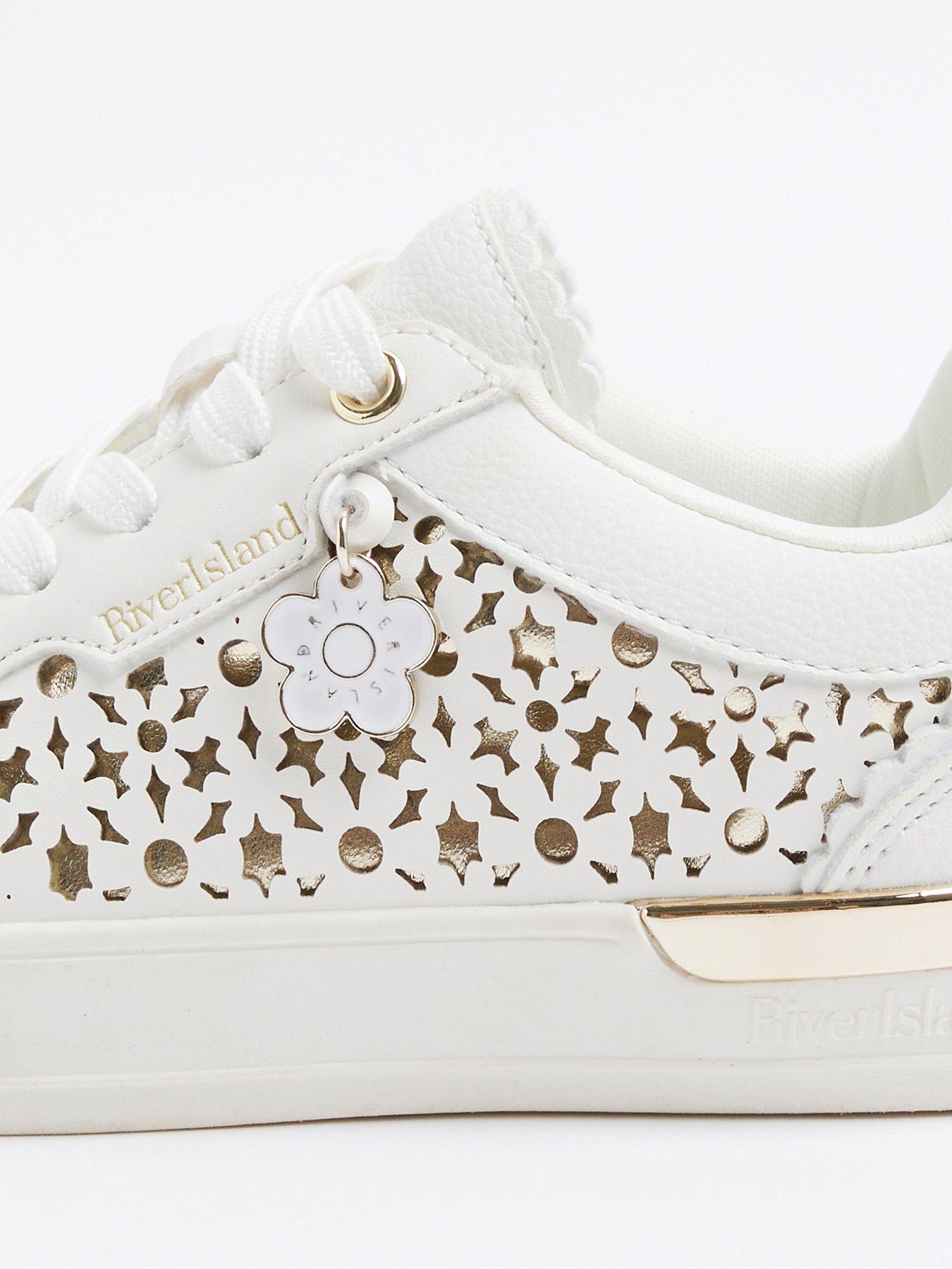 Image 4 of 5 of River Island Girls Flower Laser Cut Trainers - White