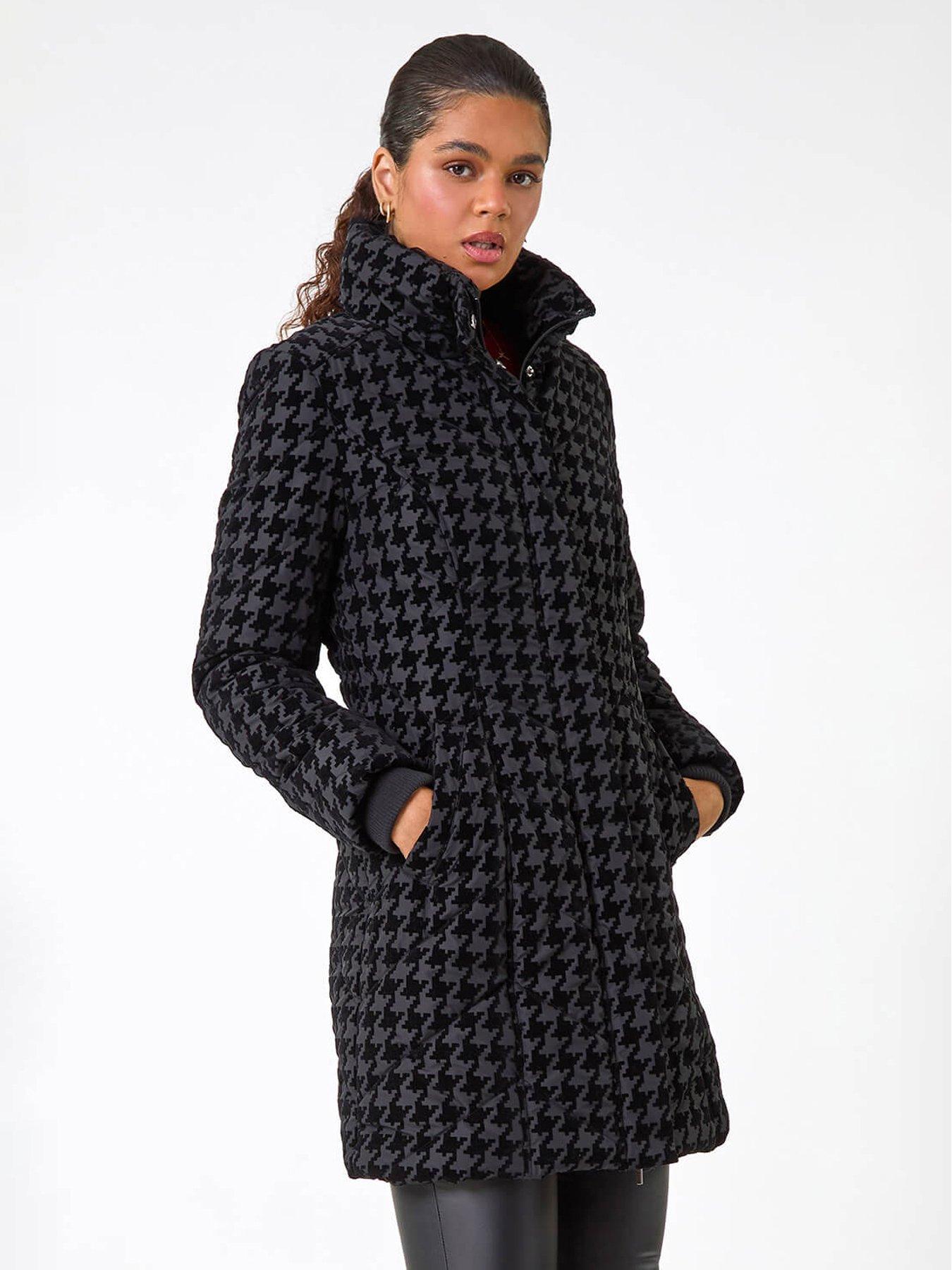 Roman Dogtooth Flock Coat - Black