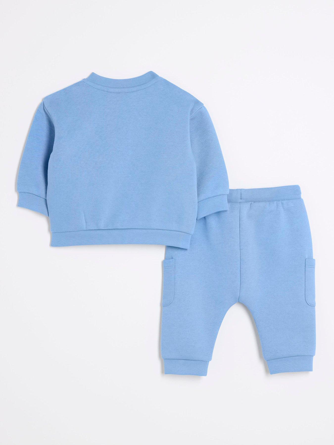 Image 2 of 5 of River Island Baby Baby Boys Bear Sweatshirt Set - Blue