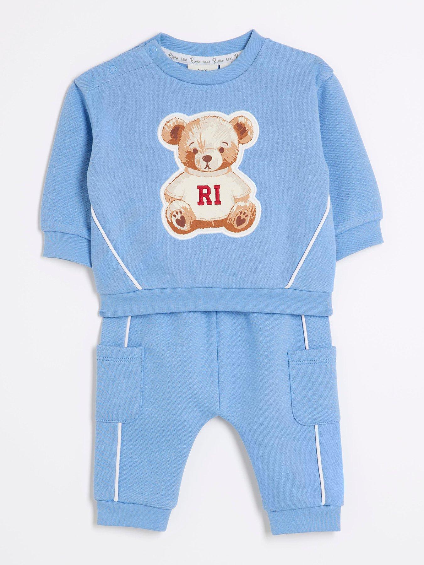Image 3 of 5 of River Island Baby Baby Boys Bear Sweatshirt Set - Blue