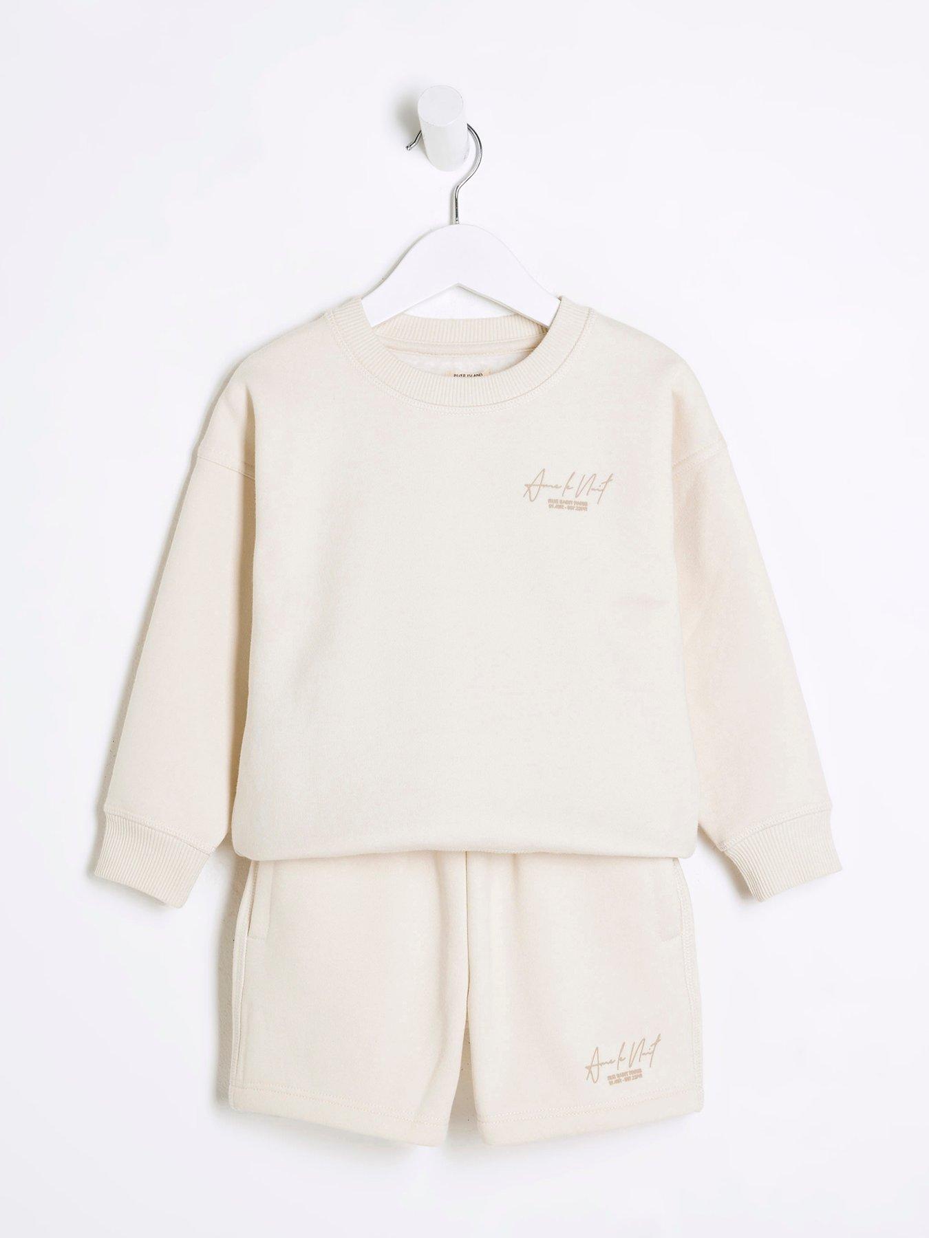 Image 2 of 5 of River Island Mini Mini Boys Sweatshirt Short Set - Ecru
