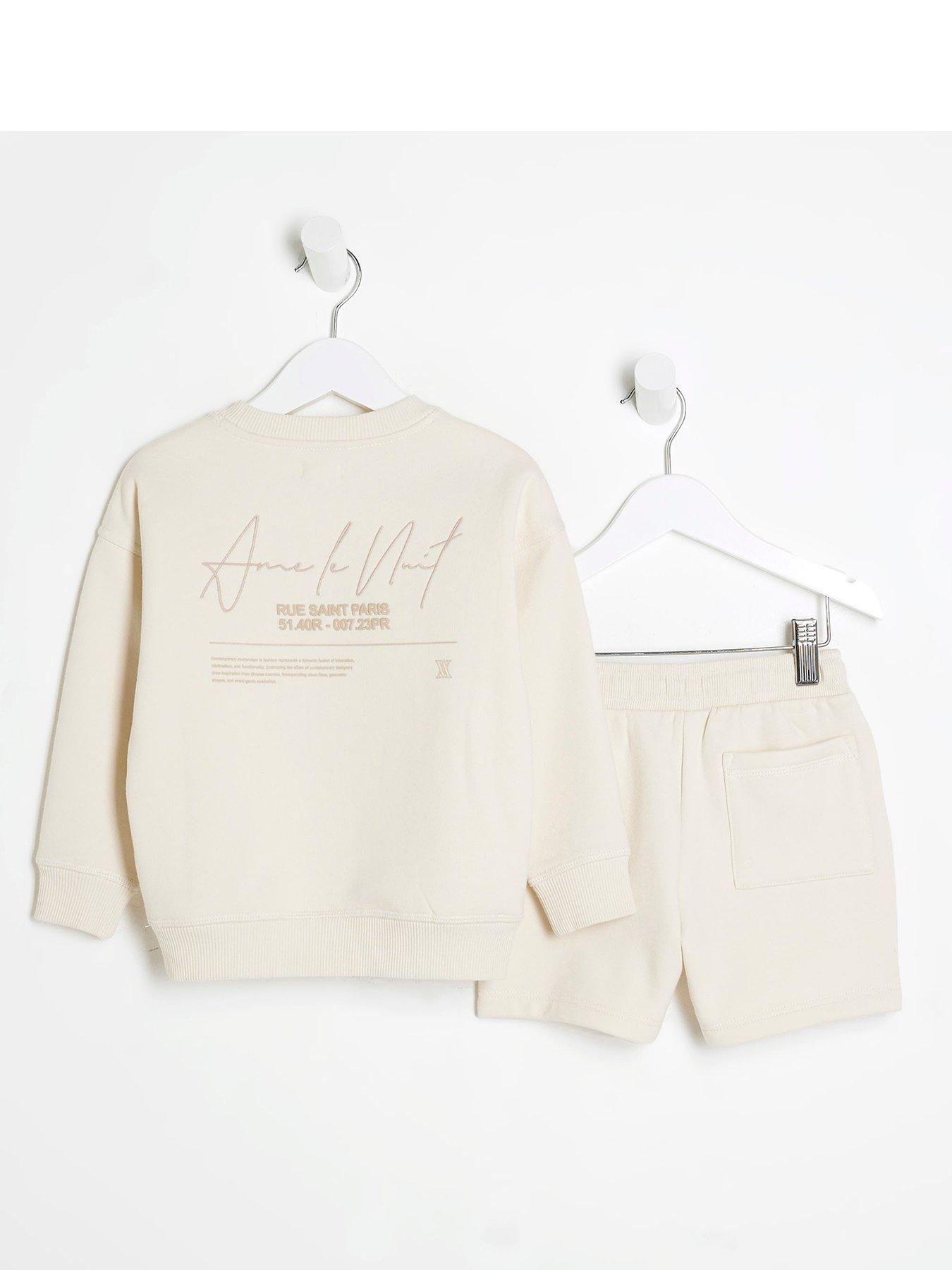 Image 3 of 5 of River Island Mini Mini Boys Sweatshirt Short Set - Ecru