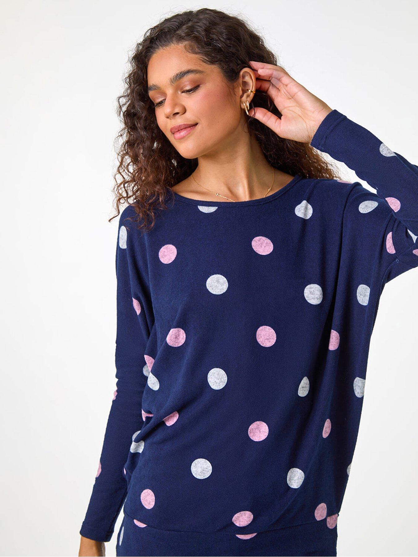 Image 4 of 5 of Roman Roman Spot Print Knit Top - Navy