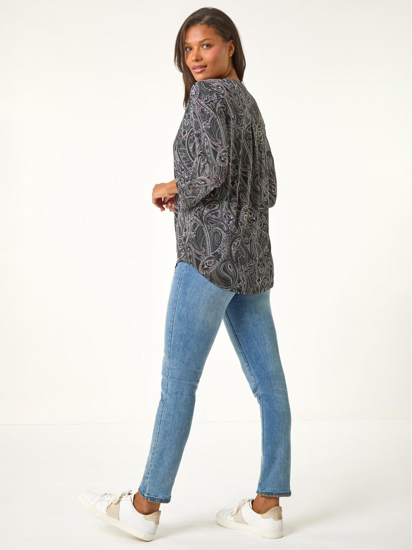 roman-textured-paisley-print-stretch-blouse-greystillFront