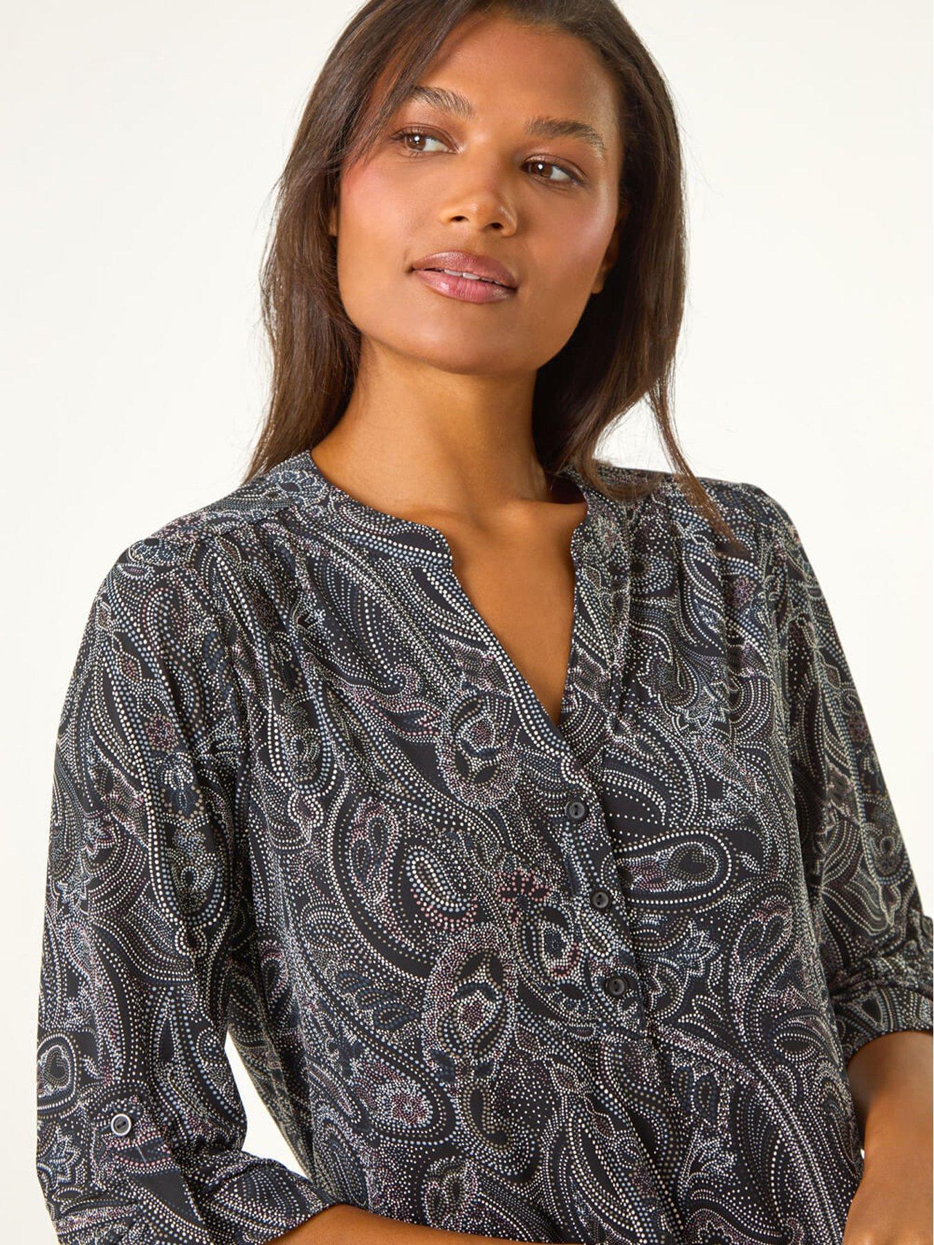 roman-textured-paisley-print-stretch-blouse-greyoutfit