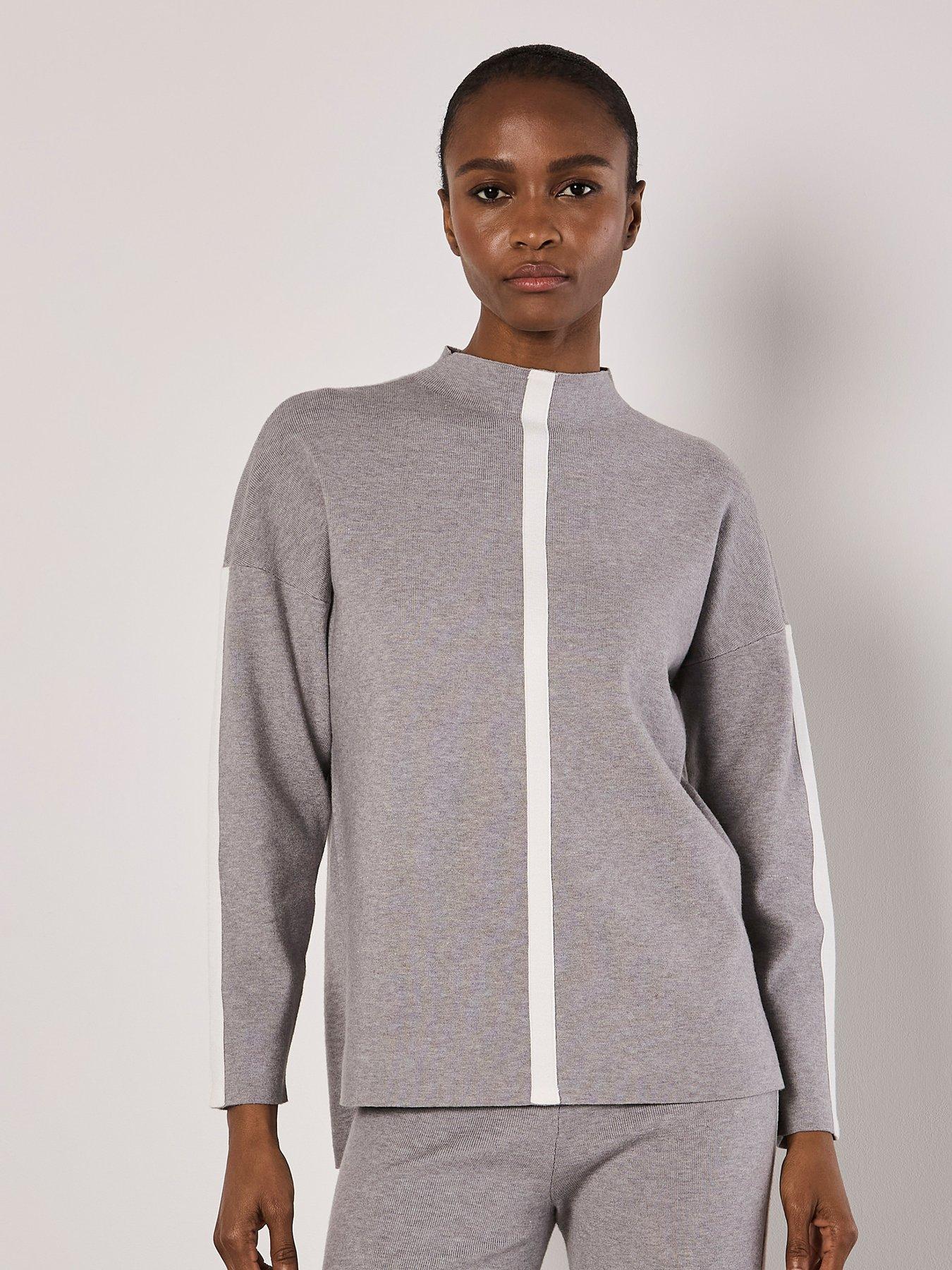 apricot-stripe-panel-detail-jumper-grey