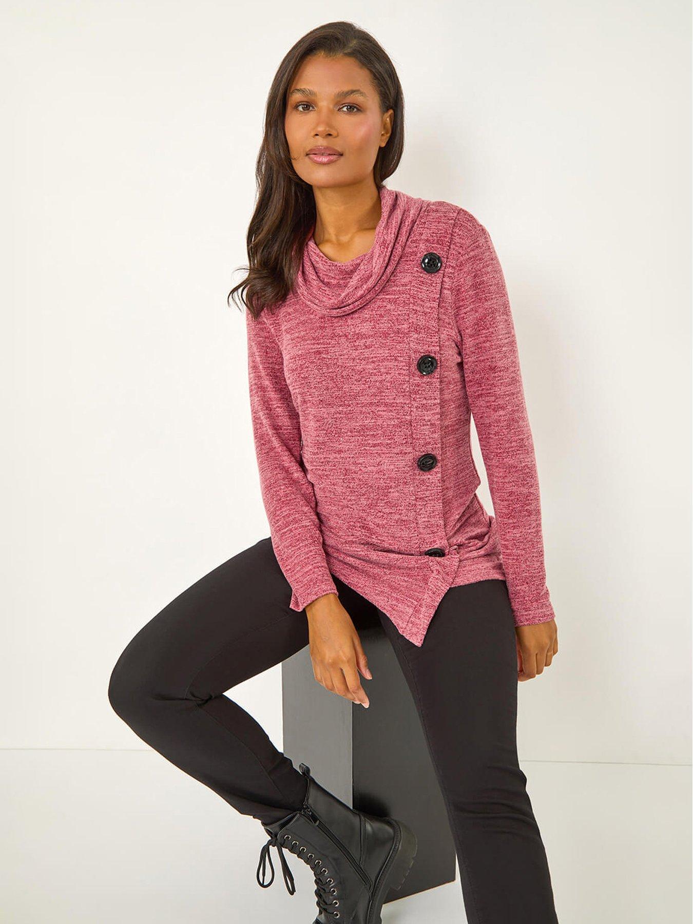 Image 1 of 5 of Roman Cowl Neck Buttoned Top - Red