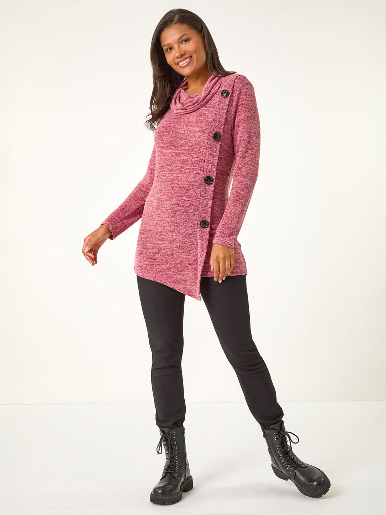 Image 3 of 5 of Roman Cowl Neck Buttoned Top - Red