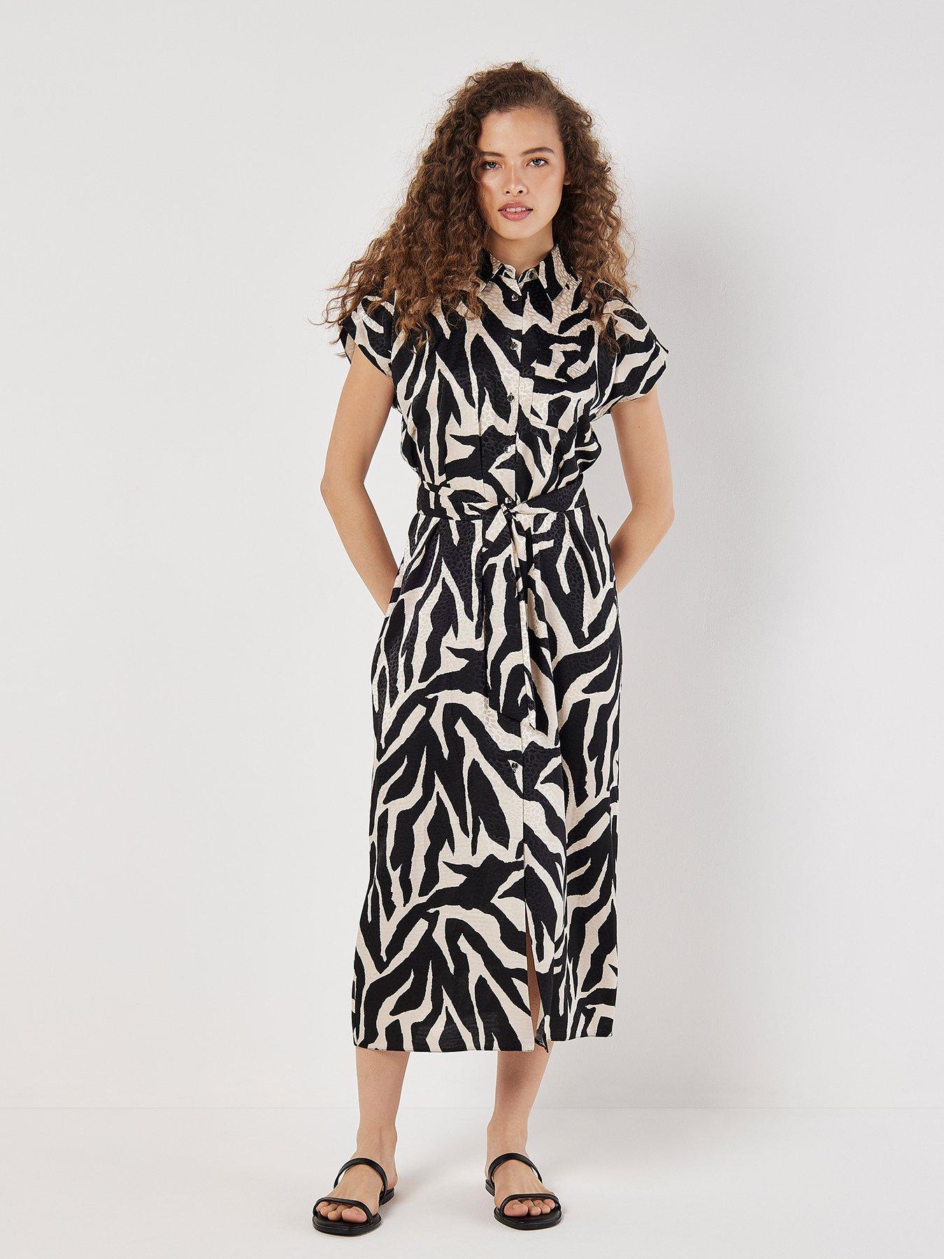 apricot-texture-zebra-print-tie-dress-cream