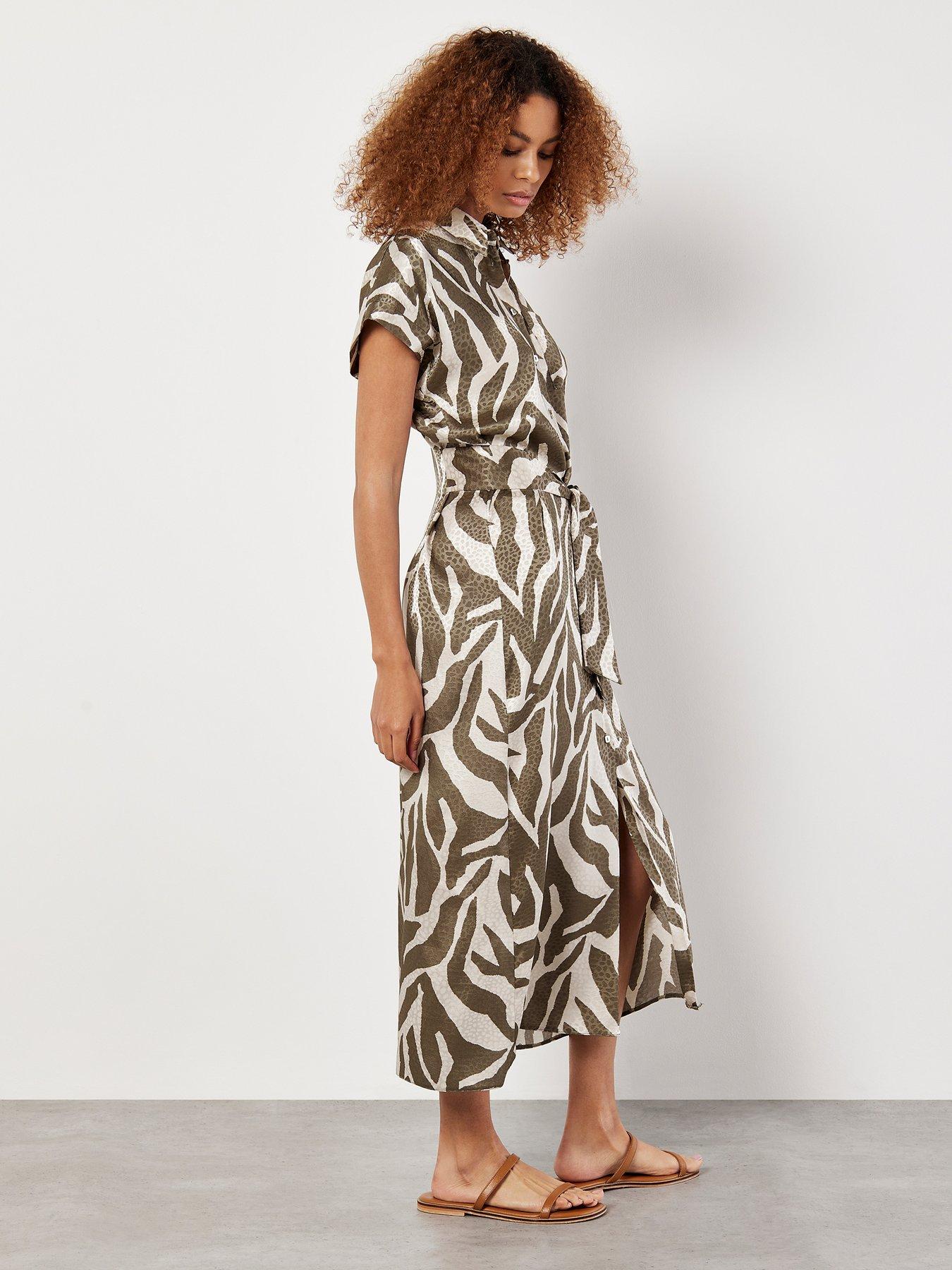 apricot-texture-zebra-print-tie-dress-khakiback